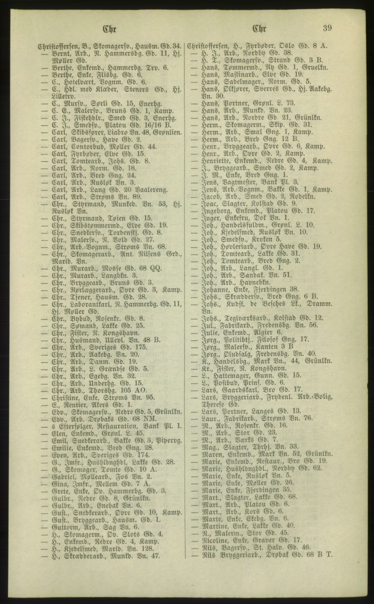 Kristiania/Oslo adressebok, PUBL/-, 1881, s. 39