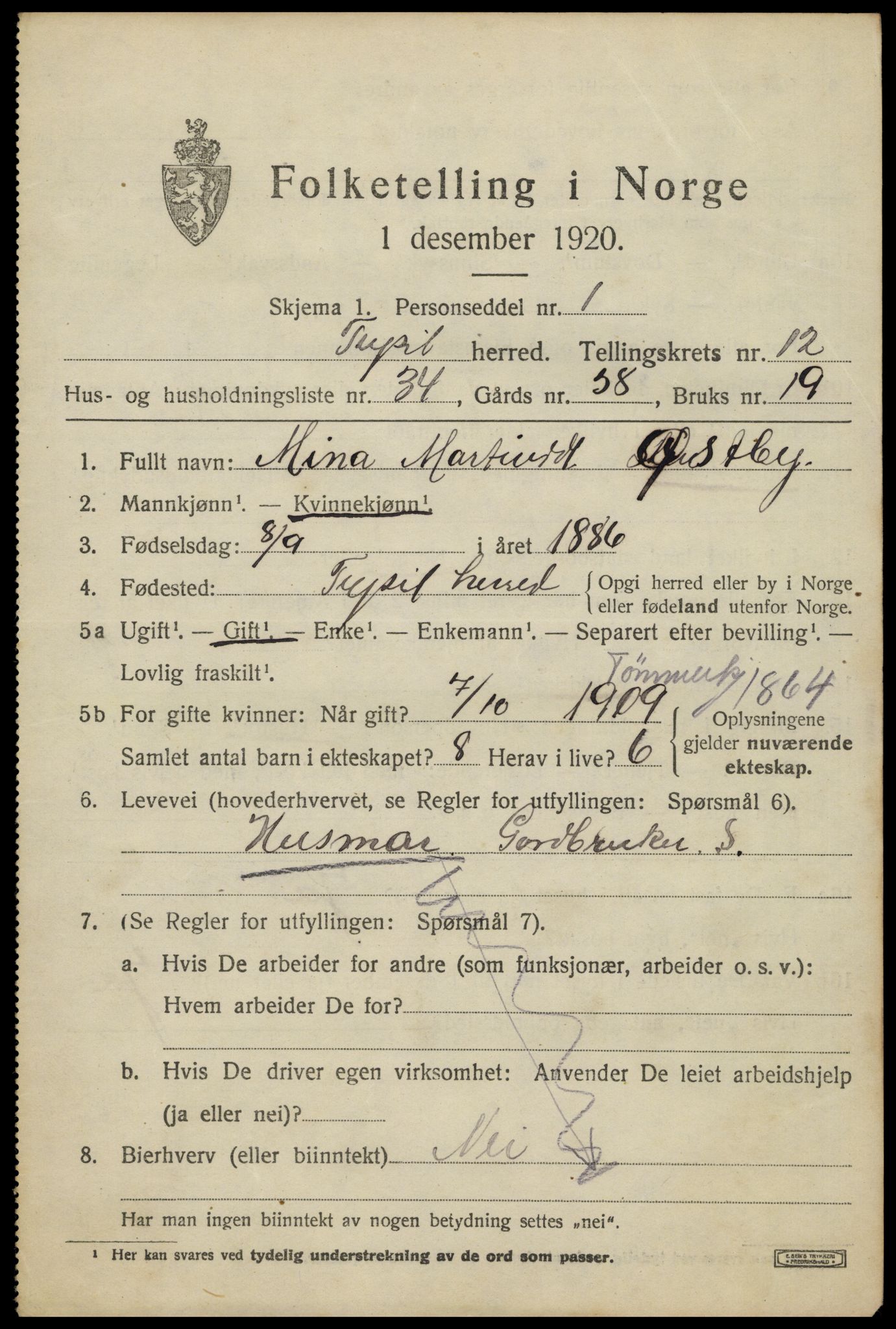 SAH, Folketelling 1920 for 0428 Trysil herred, 1920, s. 7567