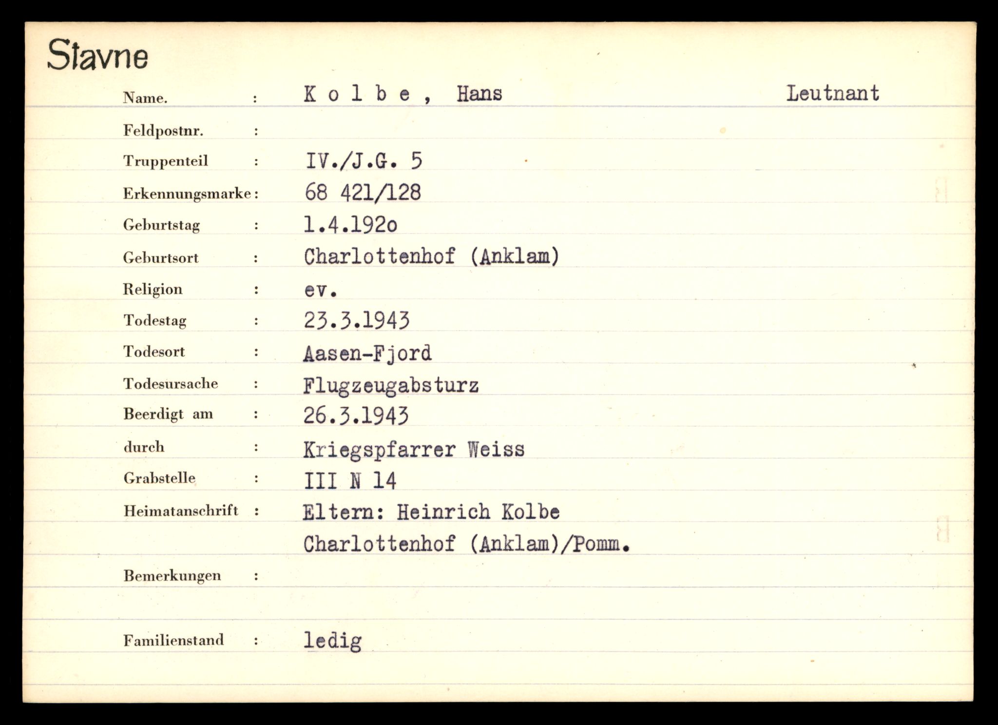 Distriktskontoret for krigsgraver, AV/SAT-A-5030/E/L0003: Kasett/kartotek over tysk Krigskirkegård Stavne, 1945, s. 711