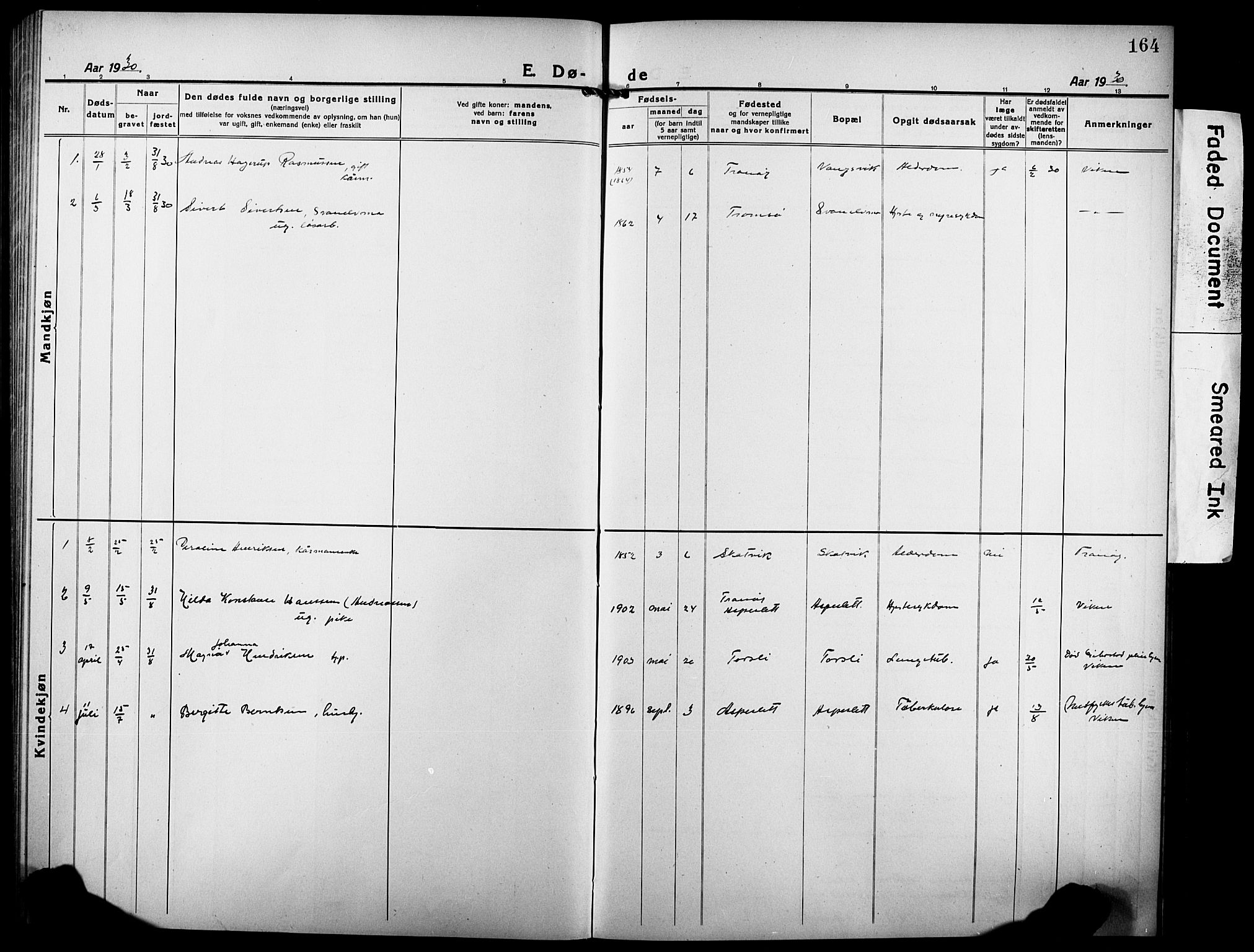 Tranøy sokneprestkontor, AV/SATØ-S-1313/I/Ia/Iab/L0006klokker: Klokkerbok nr. 6, 1919-1932, s. 164