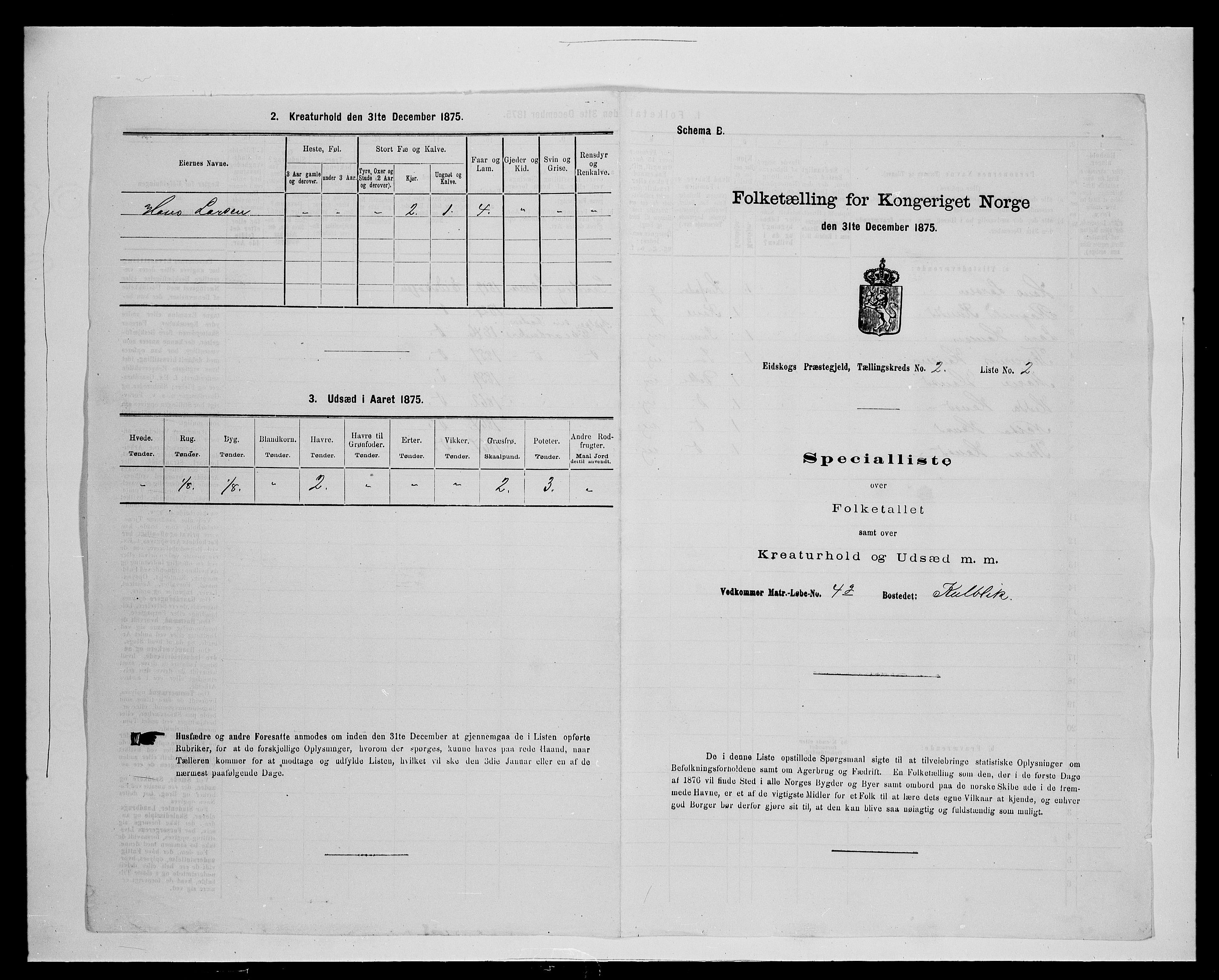 SAH, Folketelling 1875 for 0420P Eidskog prestegjeld, 1875, s. 265