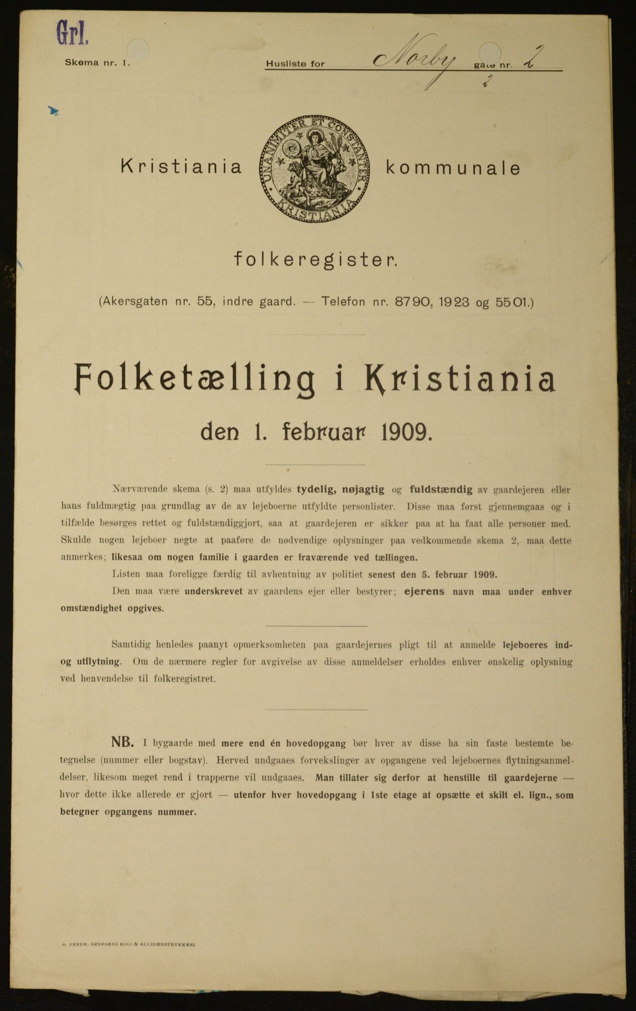 OBA, Kommunal folketelling 1.2.1909 for Kristiania kjøpstad, 1909, s. 64655