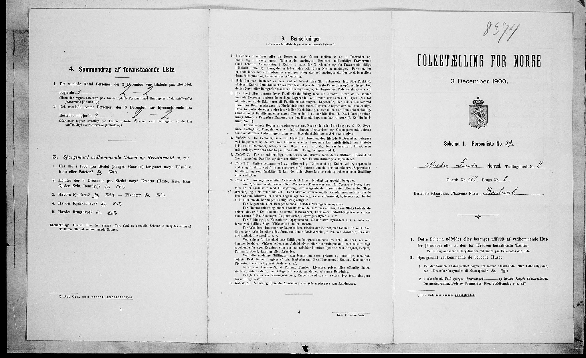 SAH, Folketelling 1900 for 0538 Nordre Land herred, 1900, s. 1407