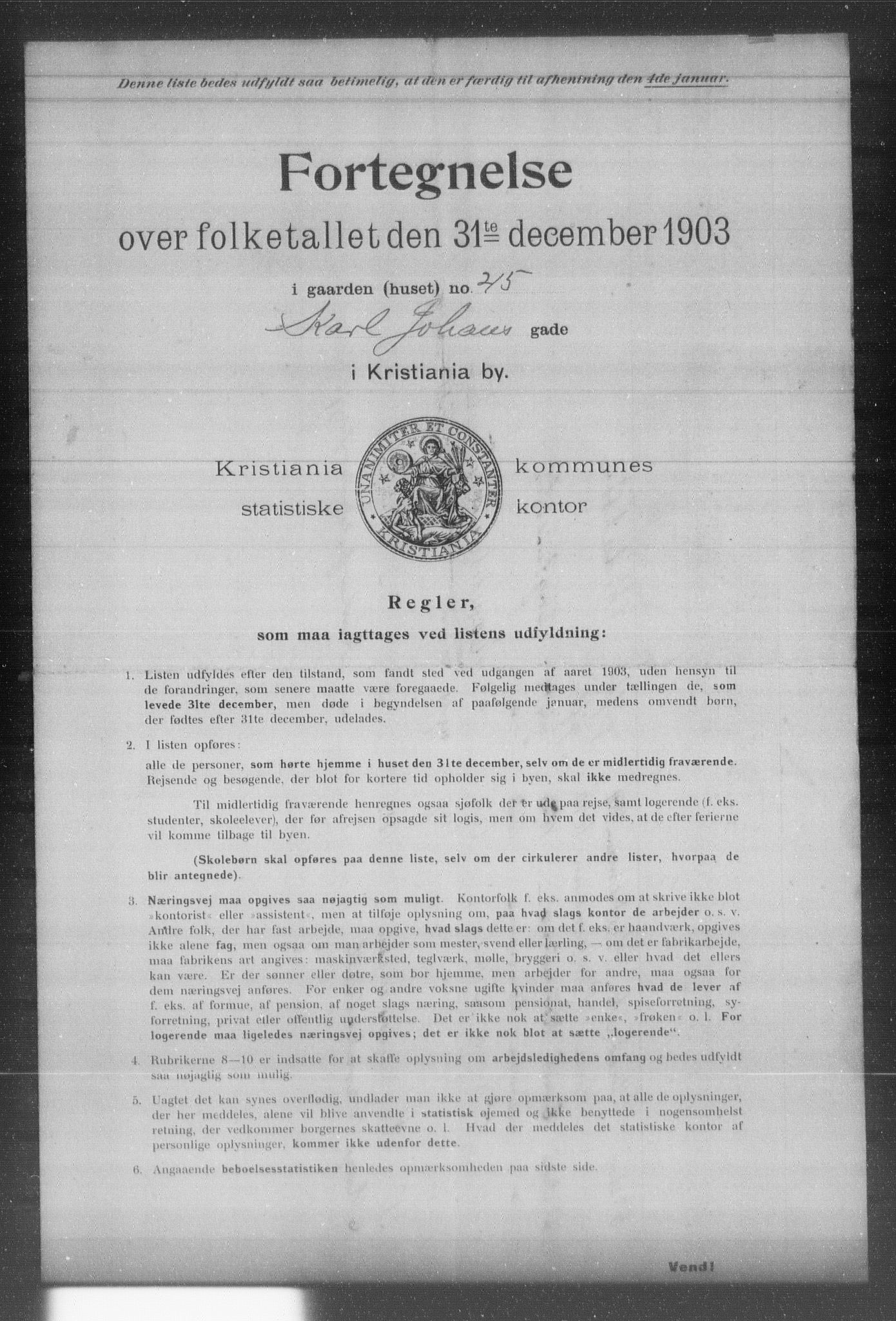 OBA, Kommunal folketelling 31.12.1903 for Kristiania kjøpstad, 1903, s. 9647