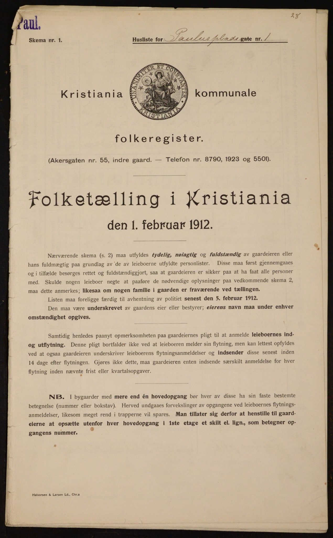 OBA, Kommunal folketelling 1.2.1912 for Kristiania, 1912, s. 79122