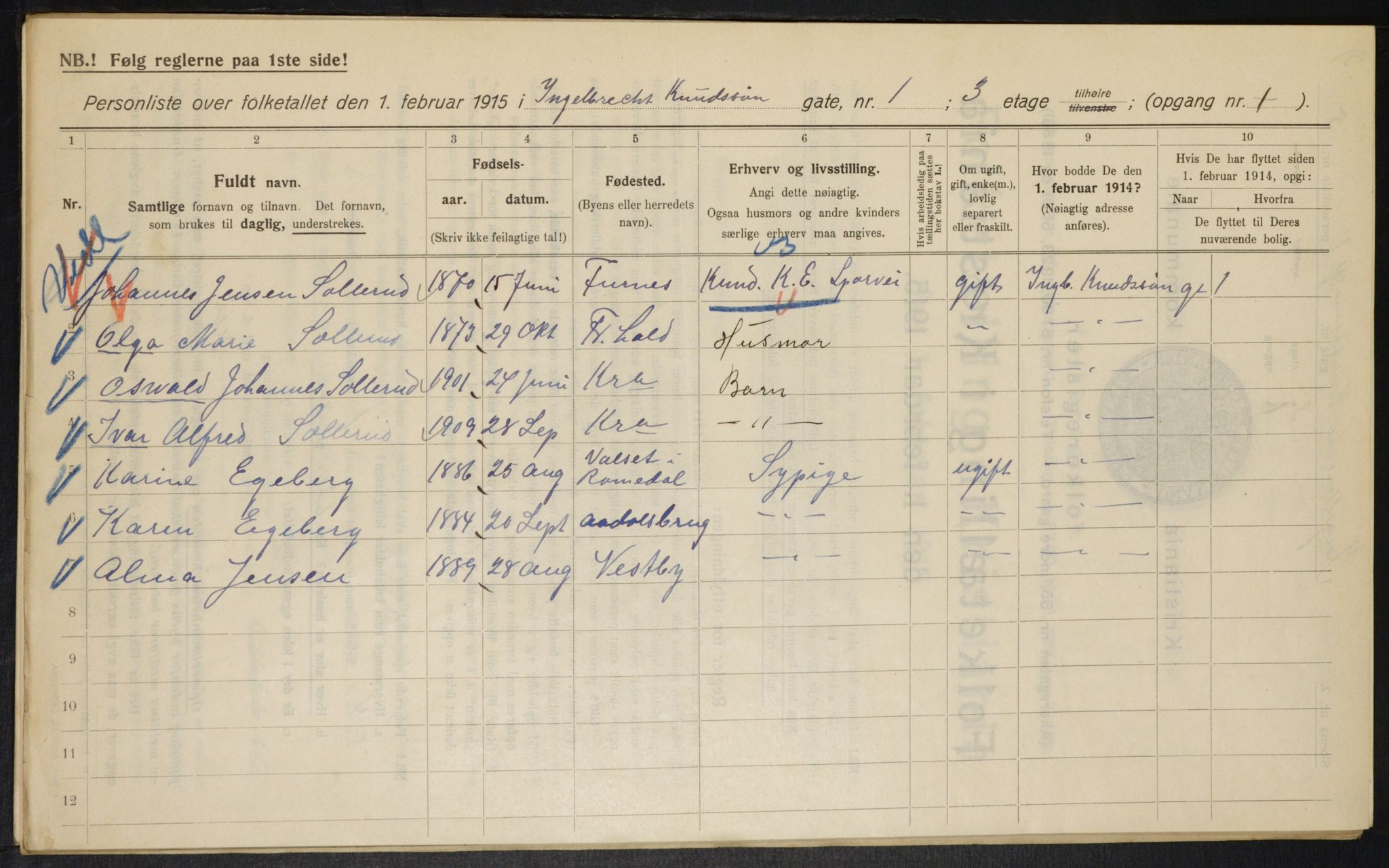 OBA, Kommunal folketelling 1.2.1915 for Kristiania, 1915, s. 43303