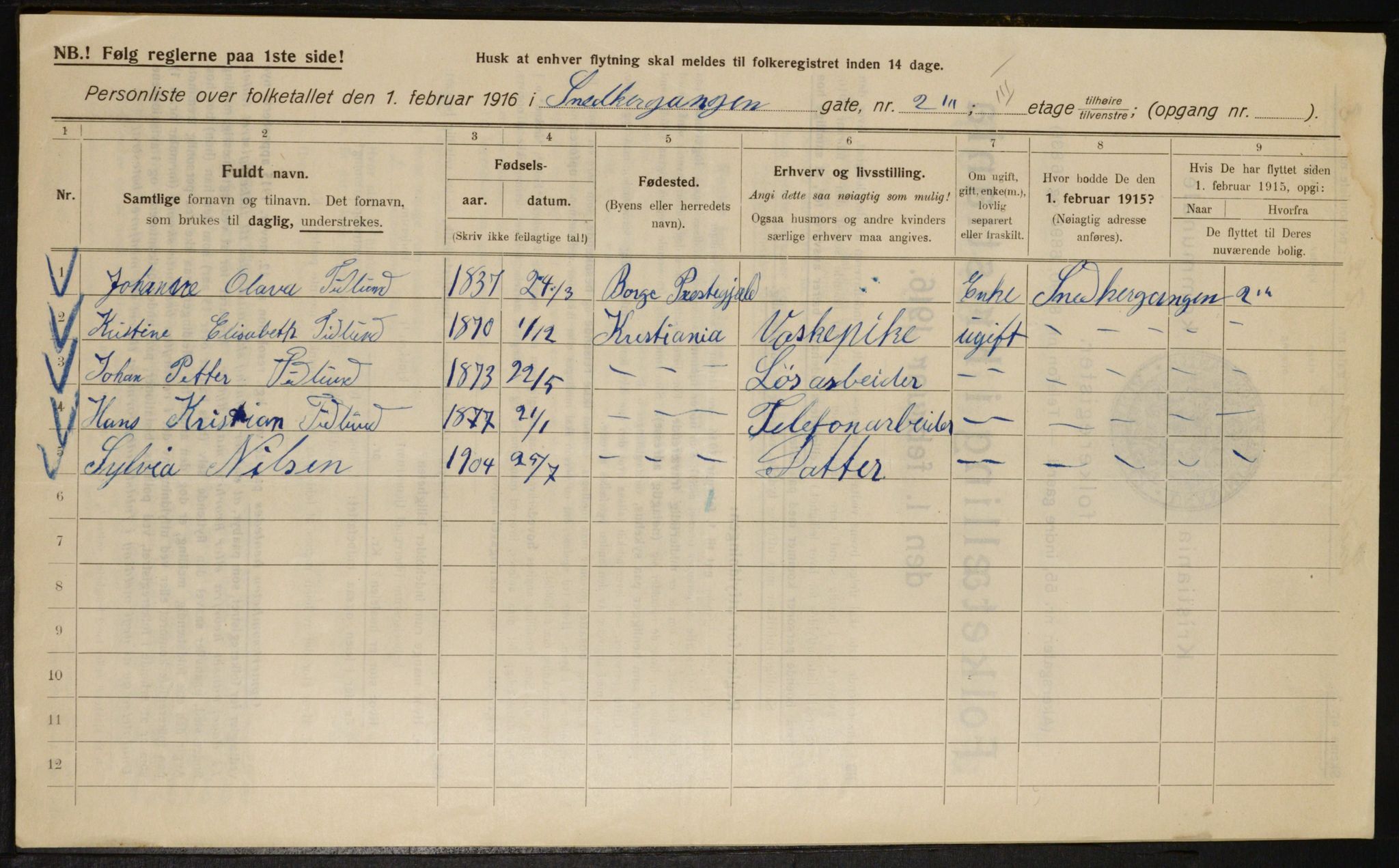 OBA, Kommunal folketelling 1.2.1916 for Kristiania, 1916, s. 100427