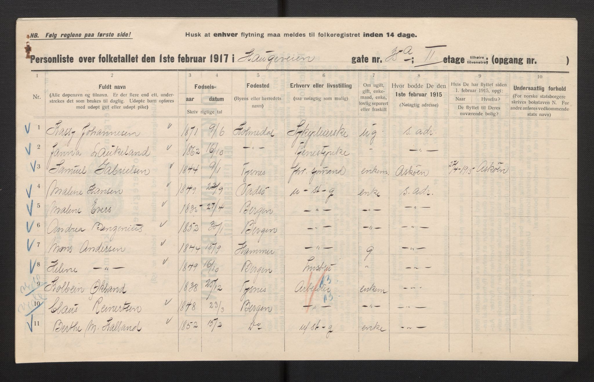 SAB, Kommunal folketelling 1917 for Bergen kjøpstad, 1917, s. 13145