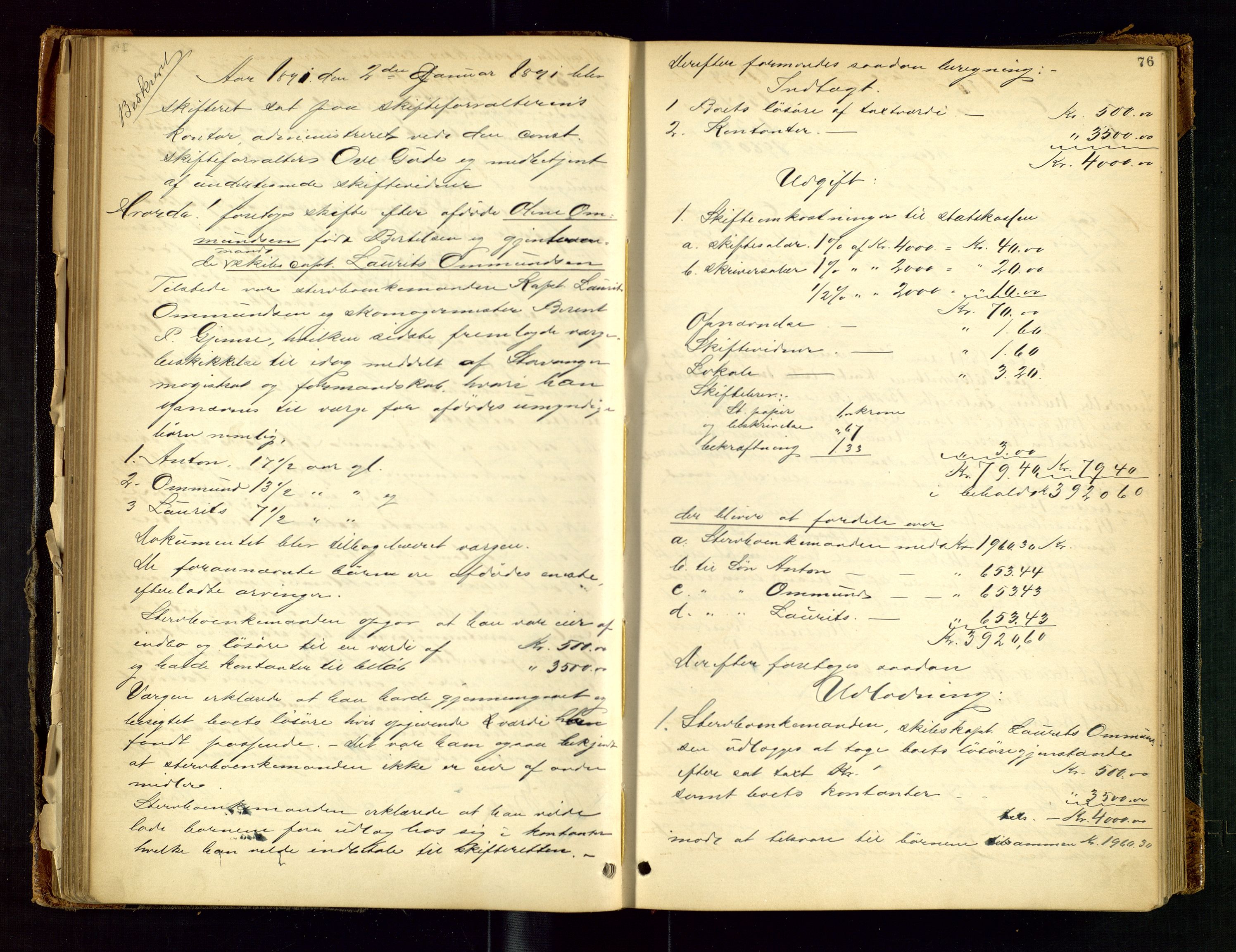 Stavanger skifteforvalter, AV/SAST-A-101412/001/5/50/503BA/L0001: Skifteforhandlingsprotokoll, 1889-1893, s. 76