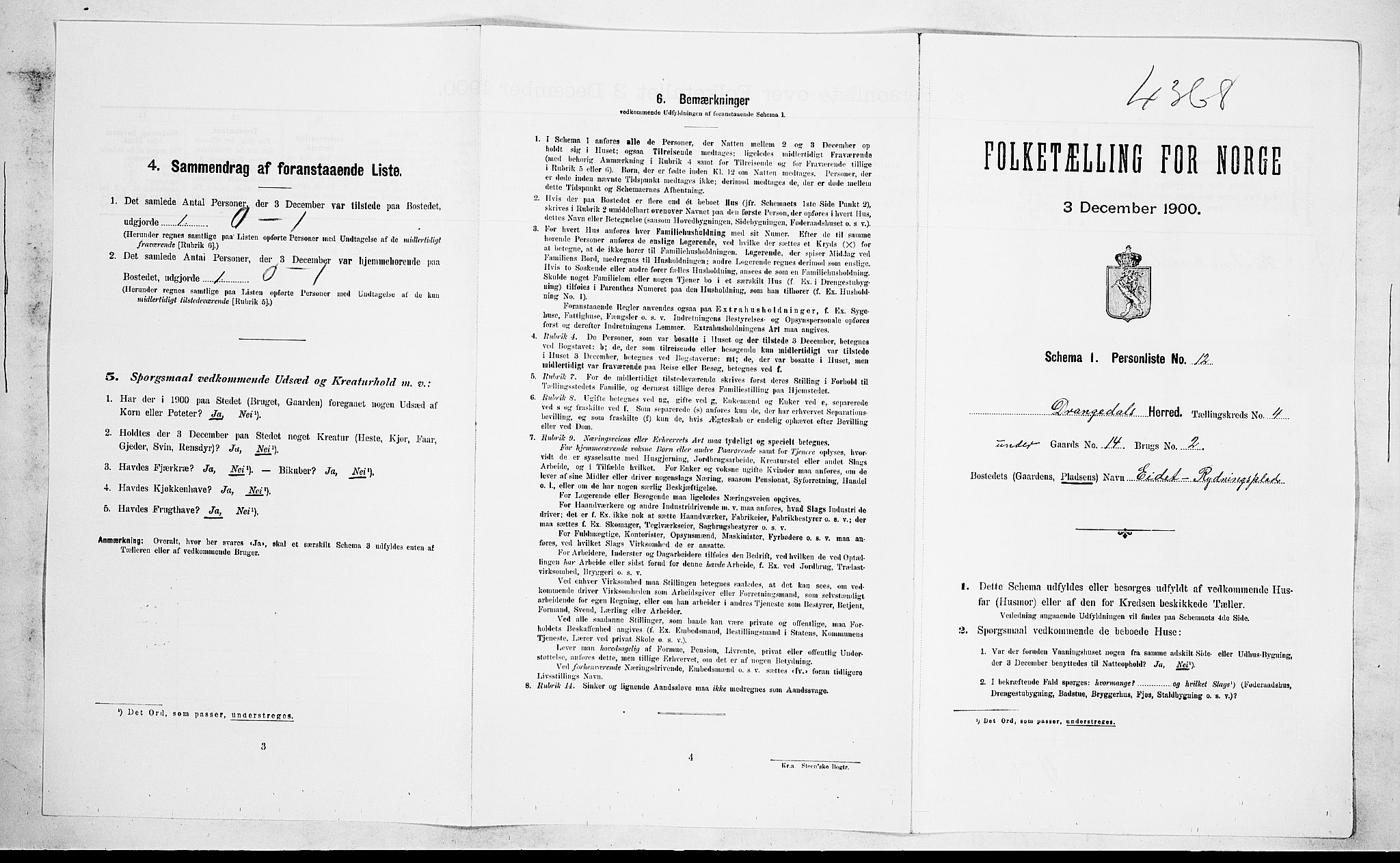 SAKO, Folketelling 1900 for 0817 Drangedal herred, 1900, s. 405