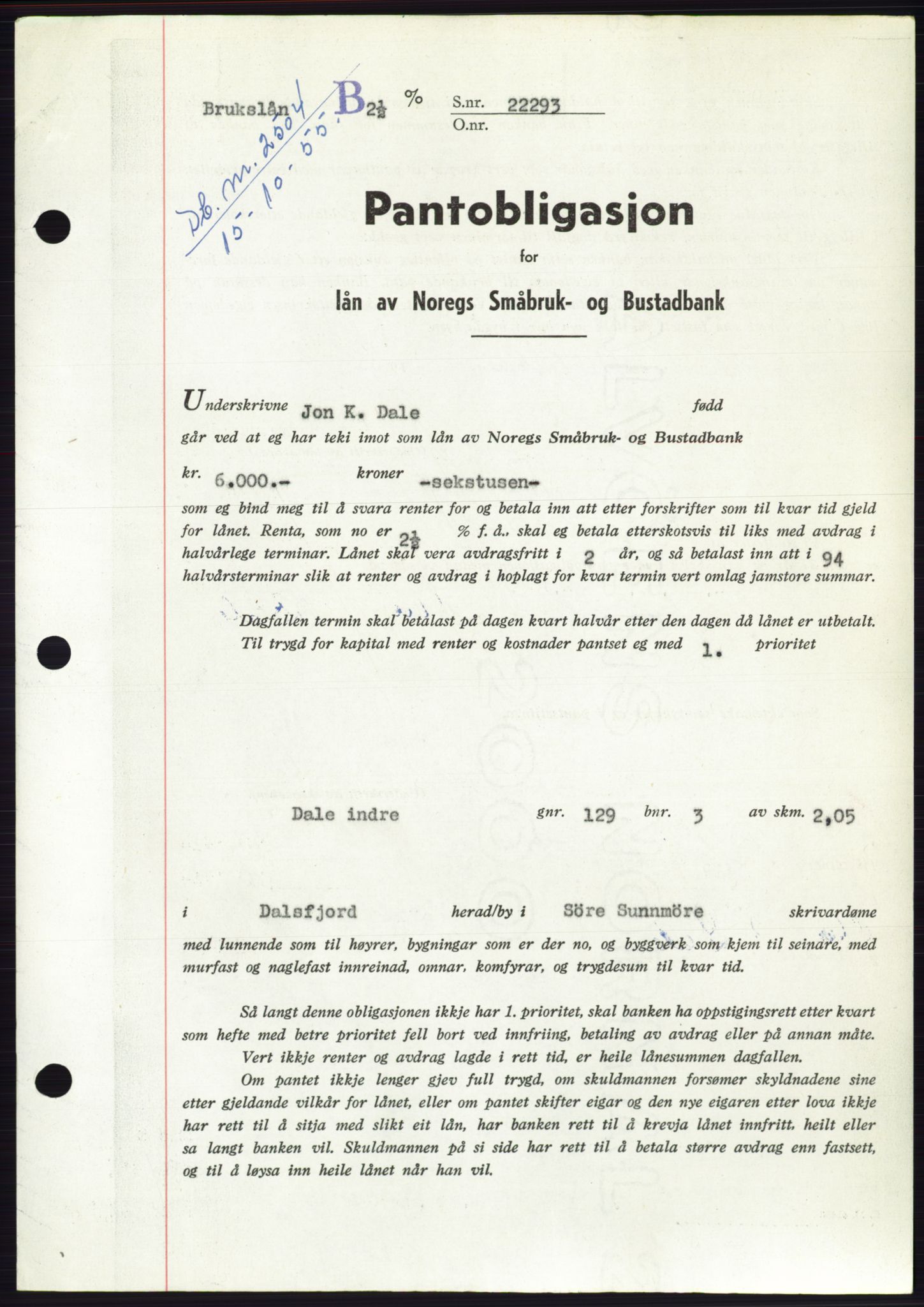 Søre Sunnmøre sorenskriveri, SAT/A-4122/1/2/2C/L0127: Pantebok nr. 15B, 1955-1955, Dagboknr: 2504/1955