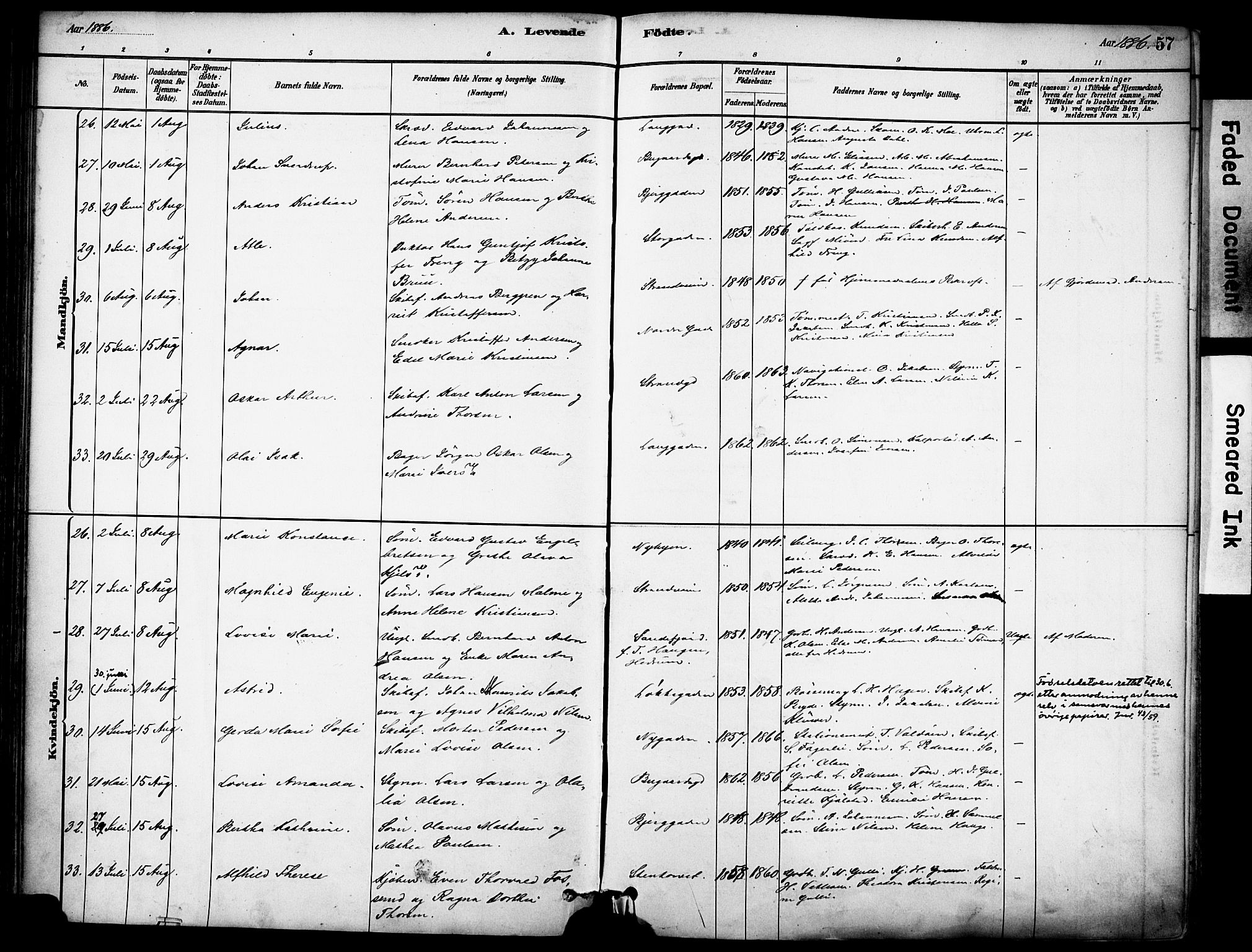 Sandefjord kirkebøker, AV/SAKO-A-315/F/Fa/L0002: Ministerialbok nr. 2, 1880-1894, s. 57