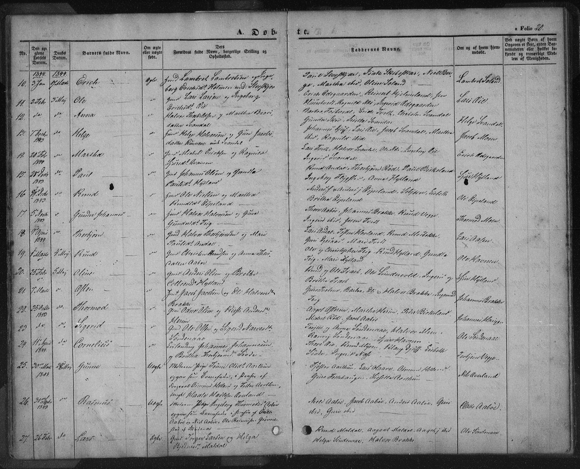 Sand sokneprestkontor, AV/SAST-A-101848/01/III/L0002: Ministerialbok nr. A 2, 1838-1859, s. 20
