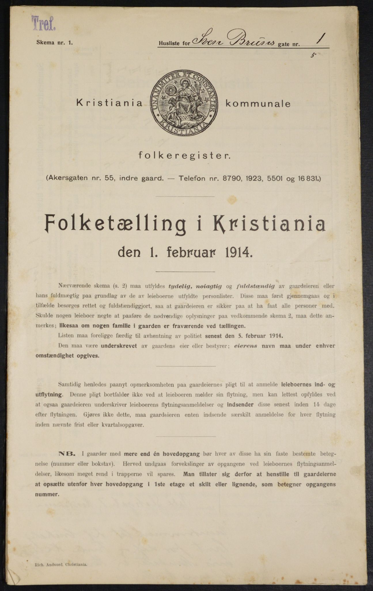 OBA, Kommunal folketelling 1.2.1914 for Kristiania, 1914, s. 105447