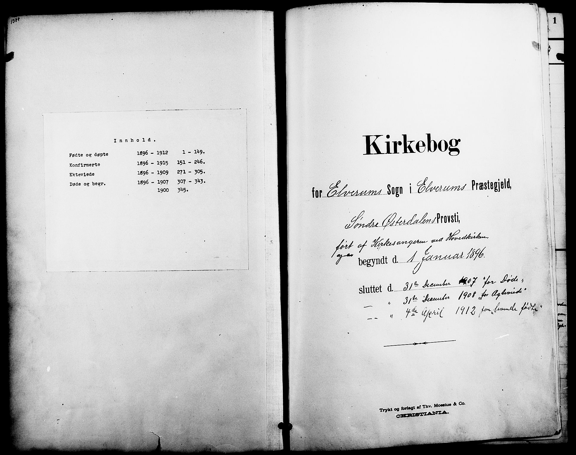 Elverum prestekontor, SAH/PREST-044/H/Ha/Hab/L0005: Klokkerbok nr. 5, 1896-1915