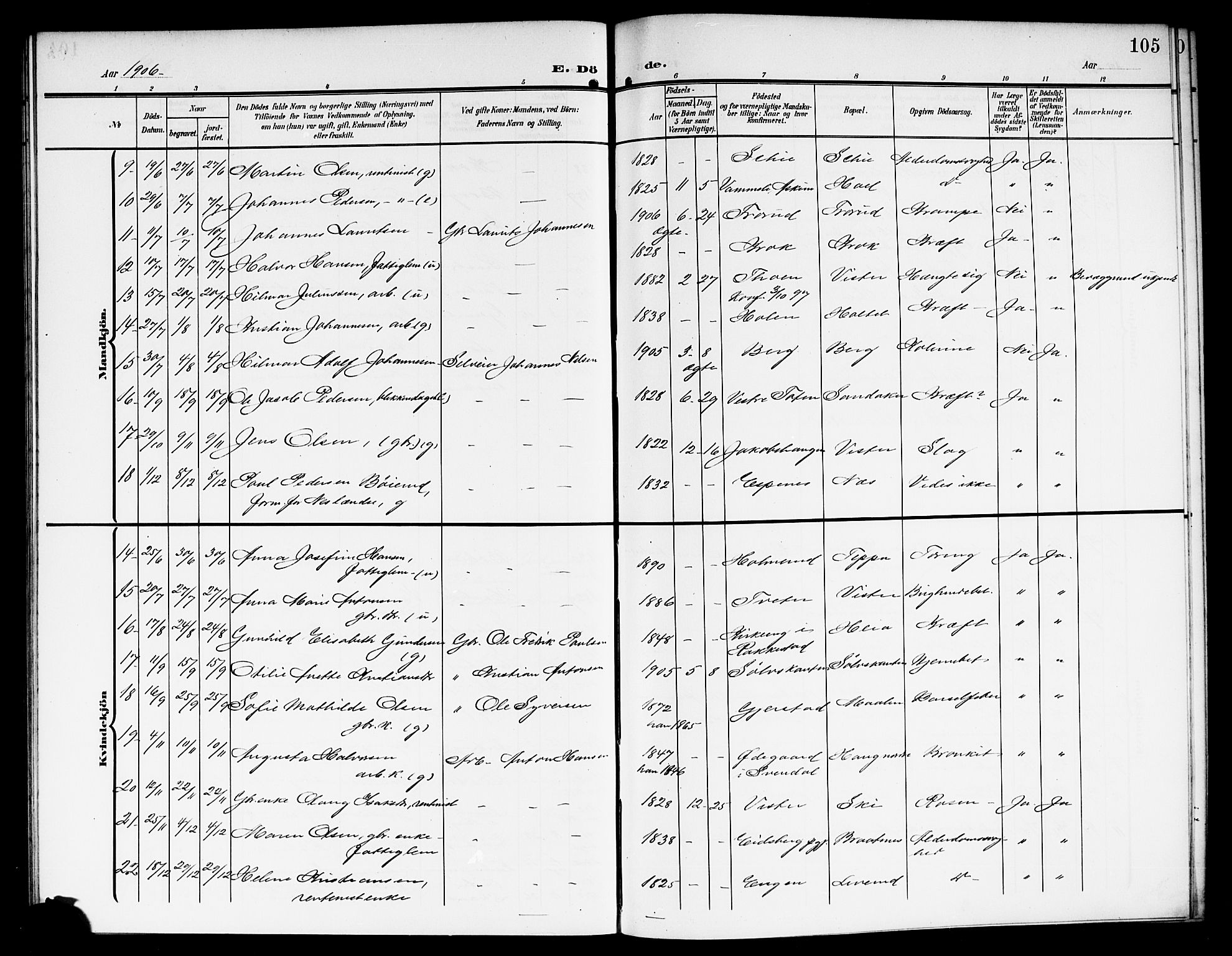 Skiptvet prestekontor Kirkebøker, AV/SAO-A-20009/G/Ga/L0002: Klokkerbok nr. 2, 1905-1915, s. 105