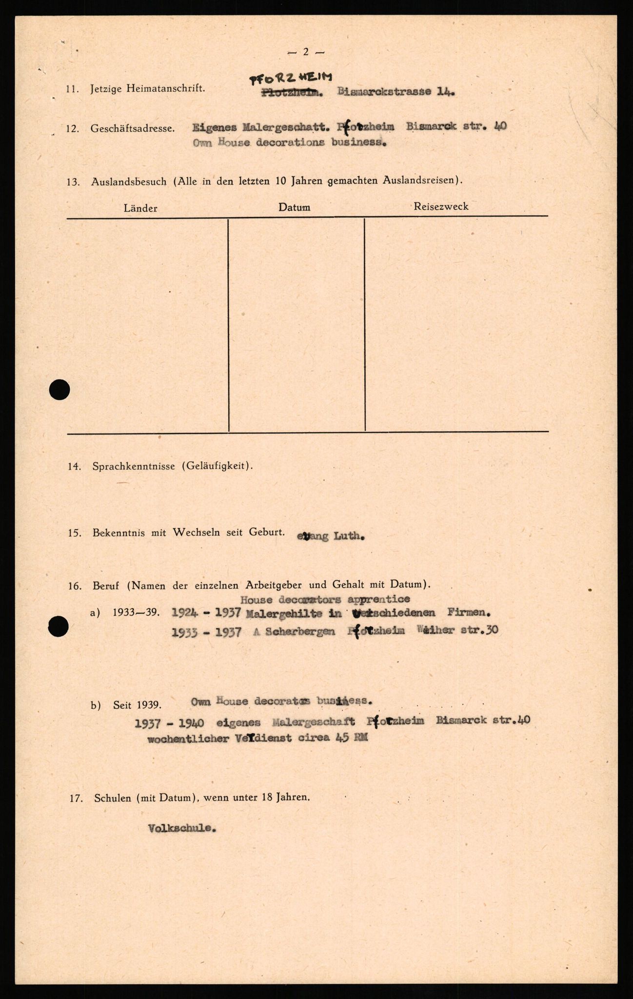 Forsvaret, Forsvarets overkommando II, AV/RA-RAFA-3915/D/Db/L0019: CI Questionaires. Tyske okkupasjonsstyrker i Norge. Tyskere., 1945-1946, s. 341