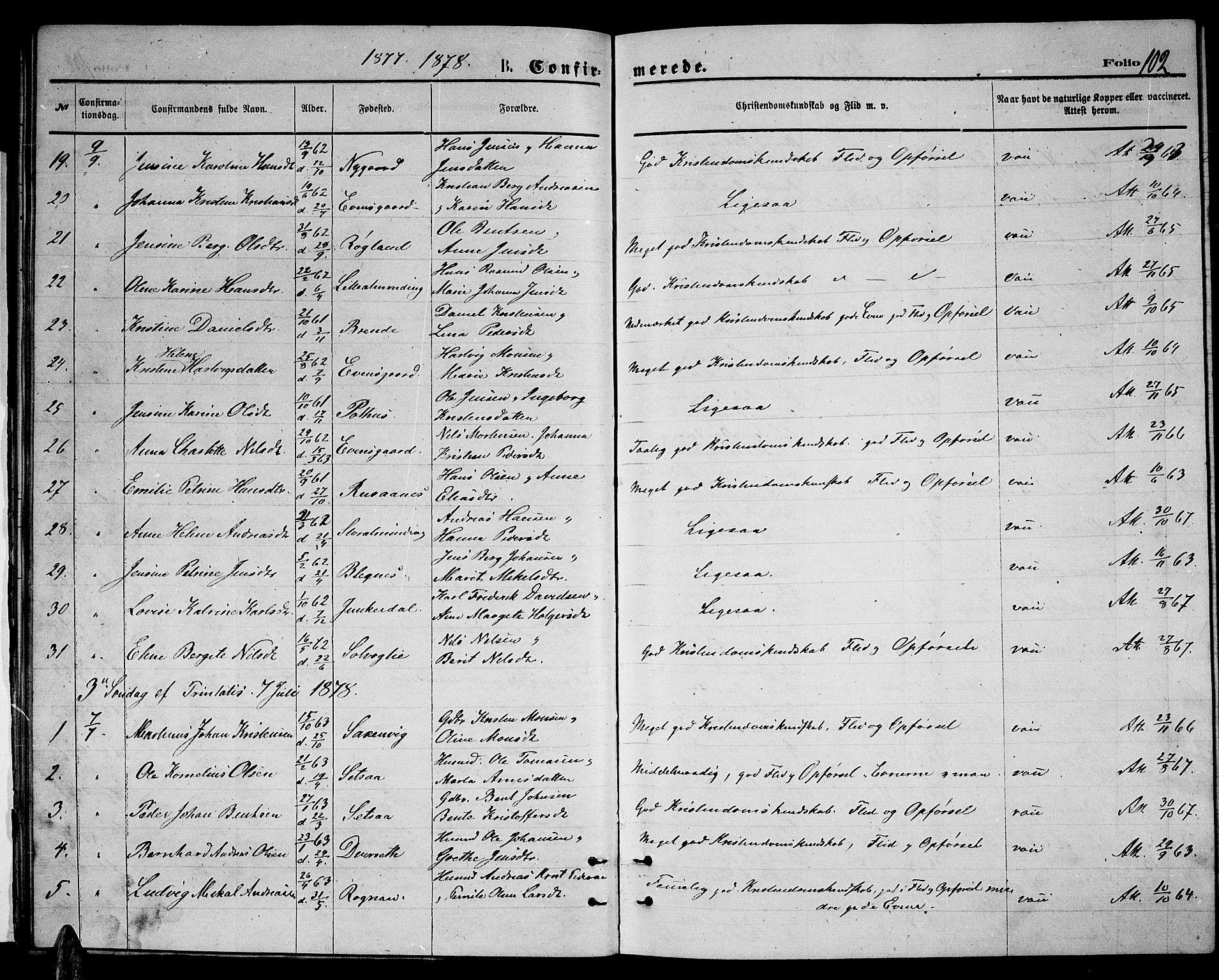 Ministerialprotokoller, klokkerbøker og fødselsregistre - Nordland, AV/SAT-A-1459/847/L0679: Klokkerbok nr. 847C07, 1870-1888, s. 102