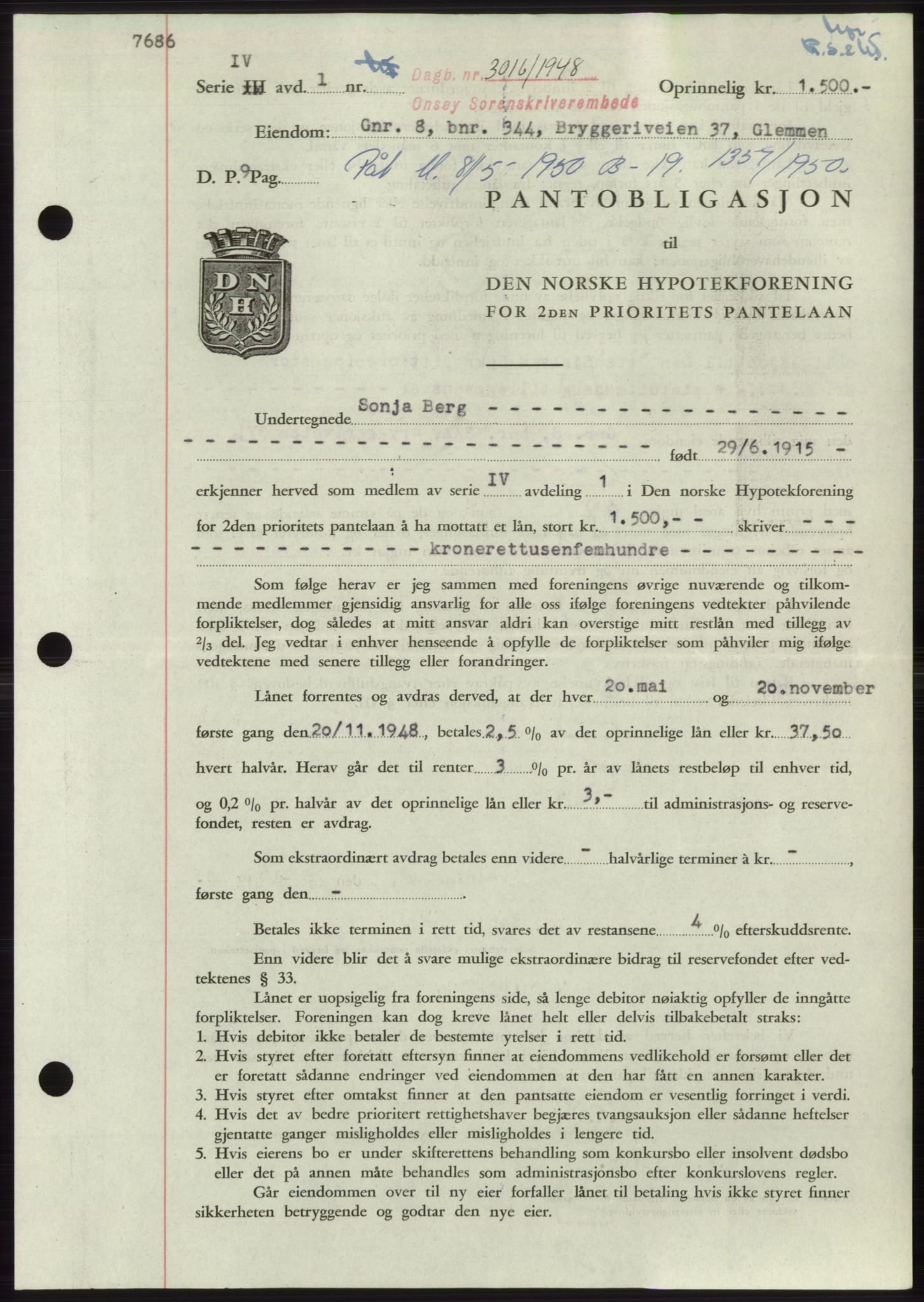 Onsøy sorenskriveri, SAO/A-10474/G/Ga/Gac/L0007: Pantebok nr. B 14-7, 1948-1948, Dagboknr: 3016/1948