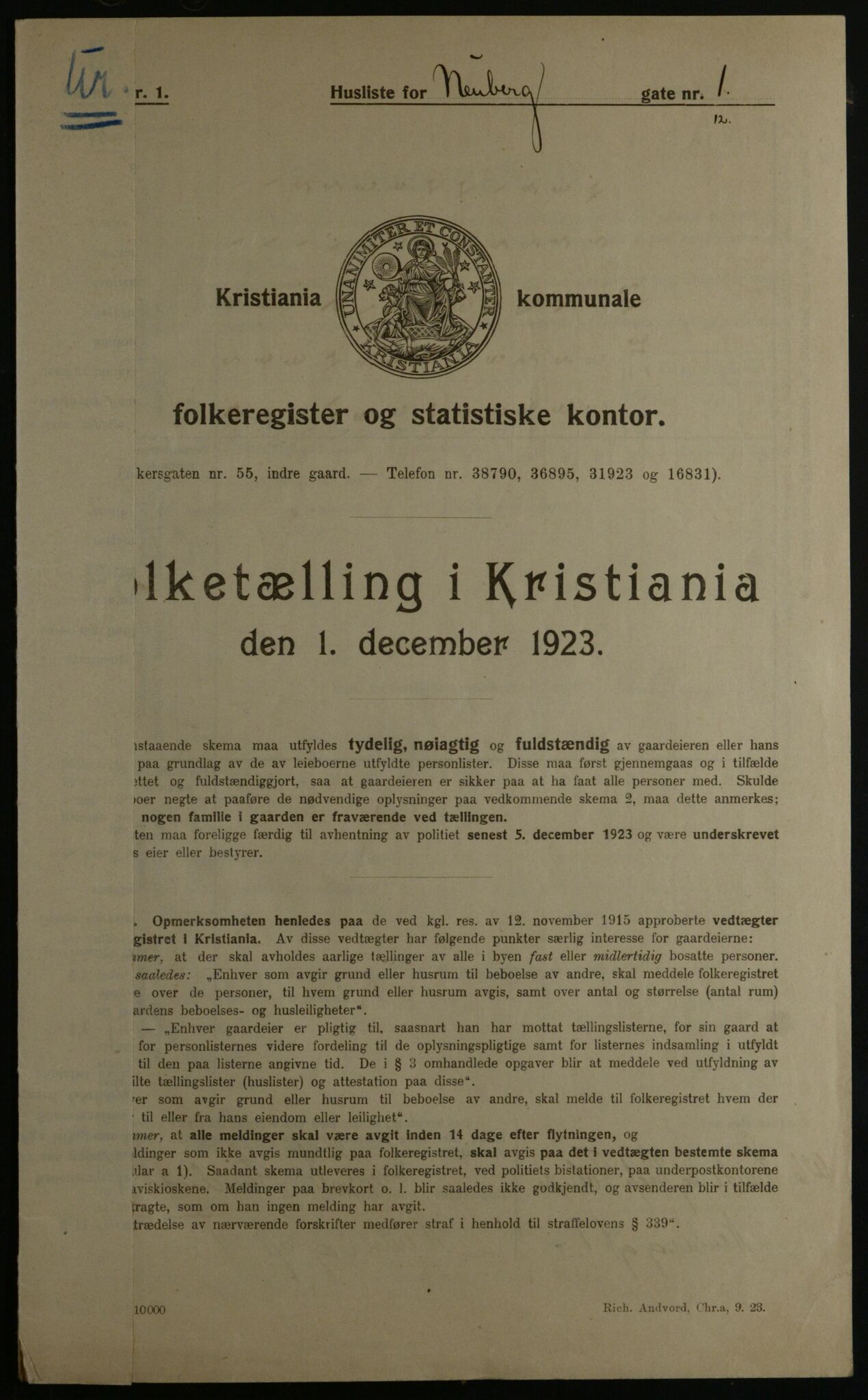 OBA, Kommunal folketelling 1.12.1923 for Kristiania, 1923, s. 76651