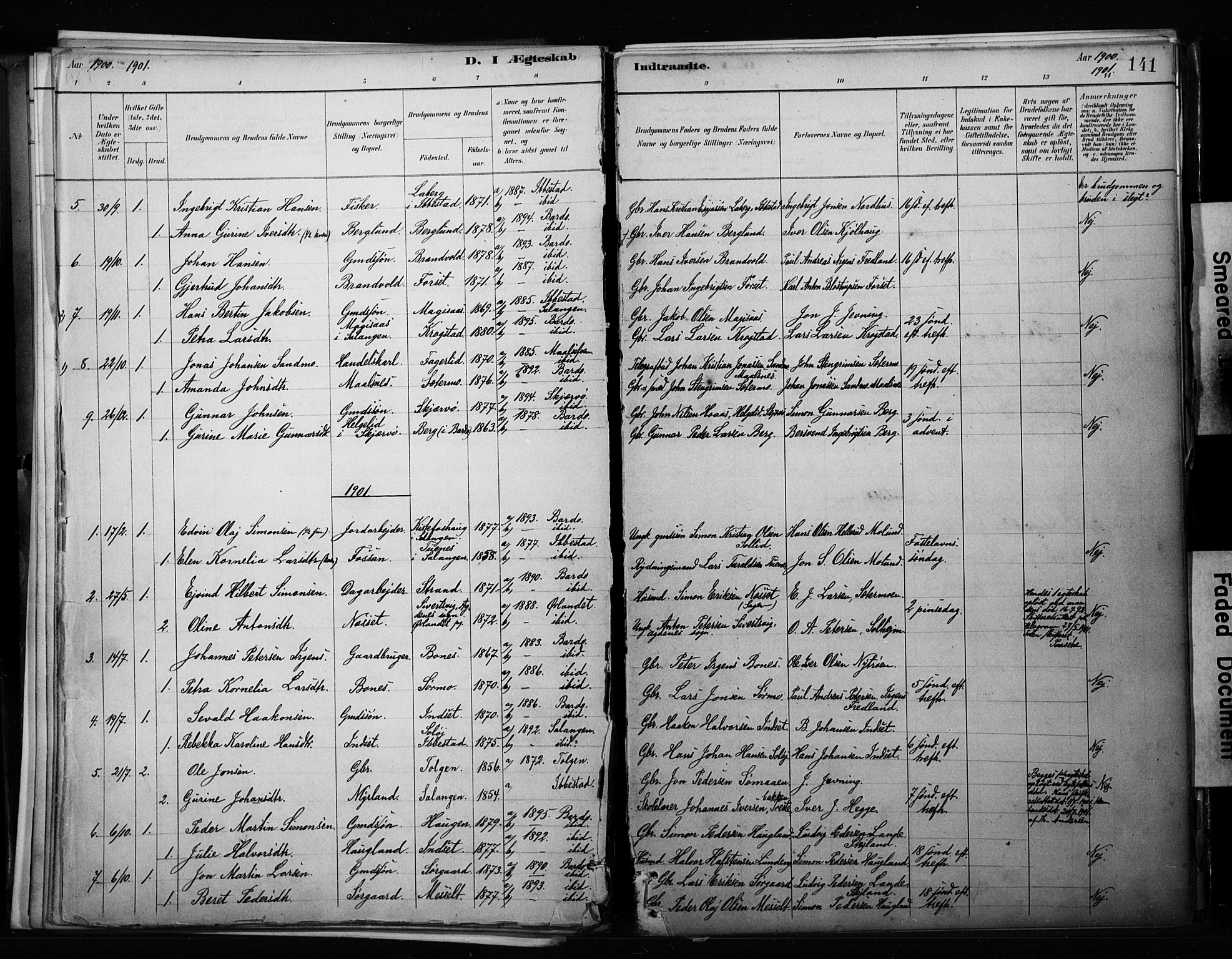 Målselv sokneprestembete, AV/SATØ-S-1311/G/Ga/Gaa/L0010kirke: Ministerialbok nr. 10, 1890-1902, s. 141