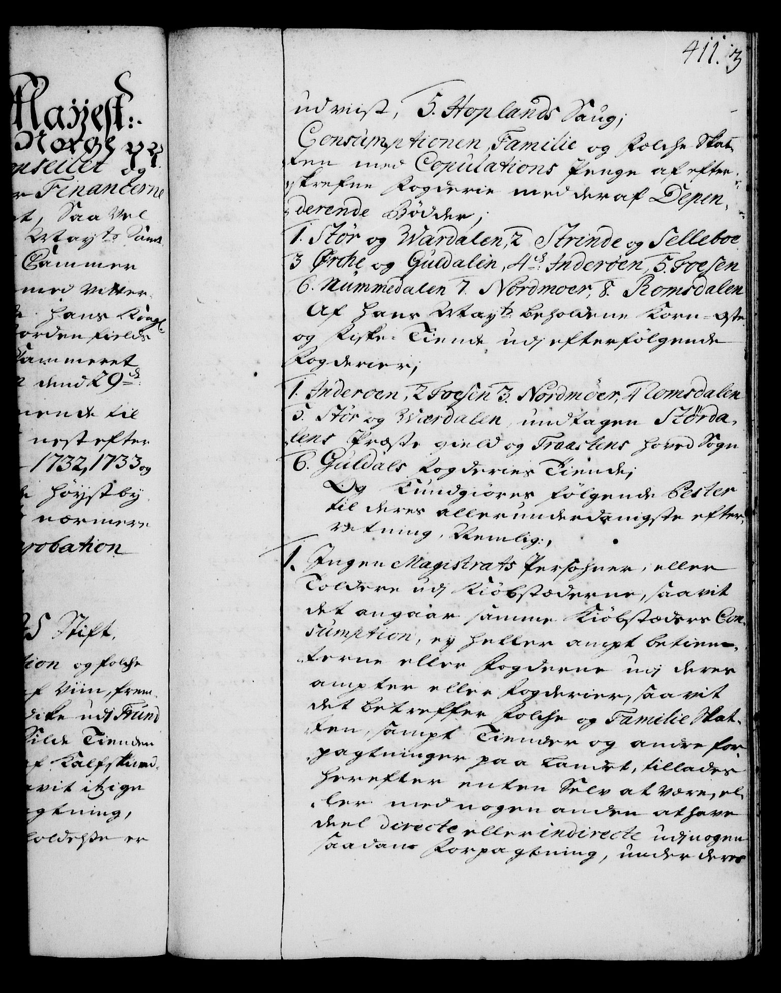 Rentekammeret, Kammerkanselliet, AV/RA-EA-3111/G/Gg/Gga/L0003: Norsk ekspedisjonsprotokoll med register (merket RK 53.3), 1727-1734, s. 411