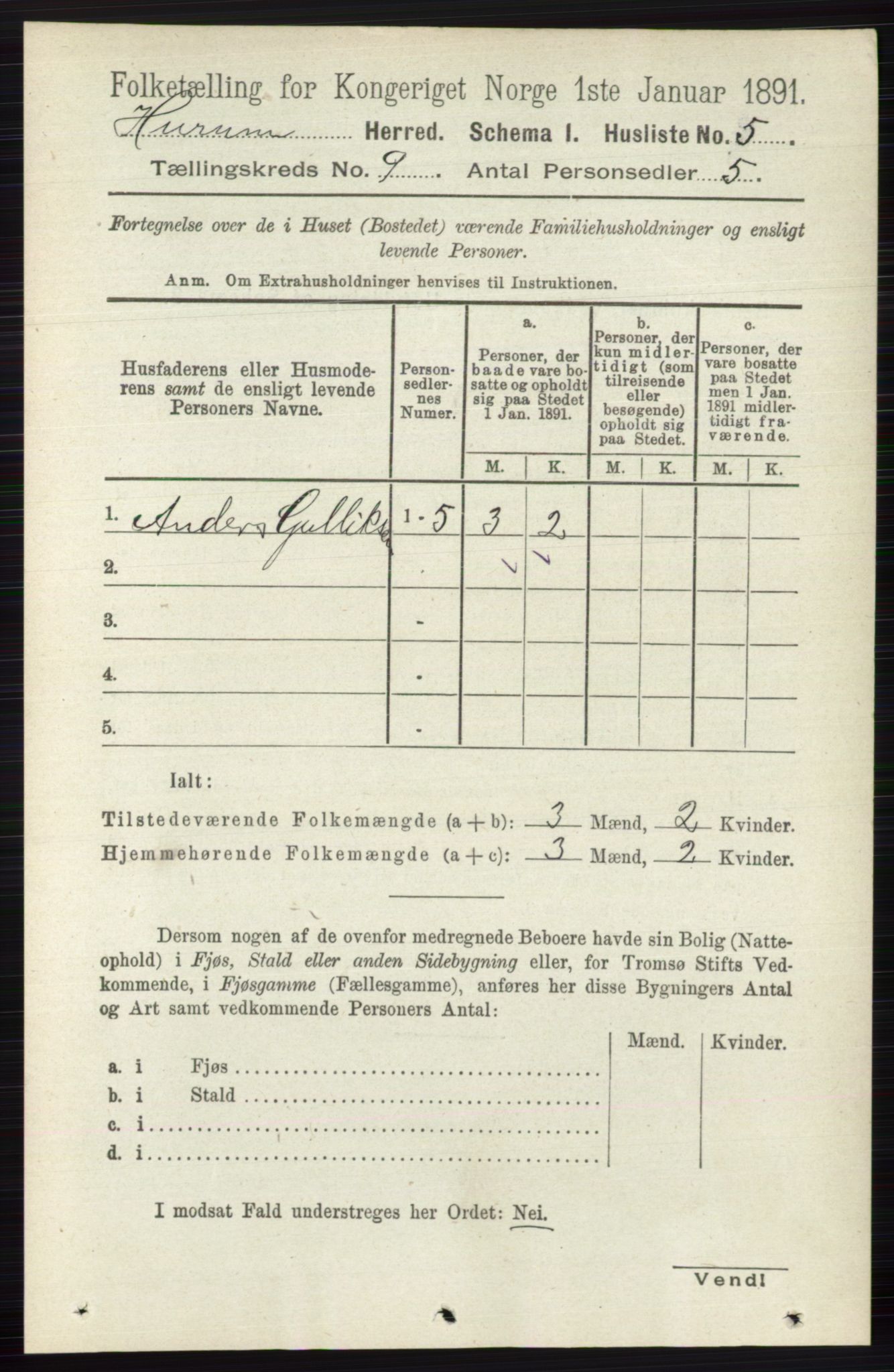 RA, Folketelling 1891 for 0628 Hurum herred, 1891, s. 2732