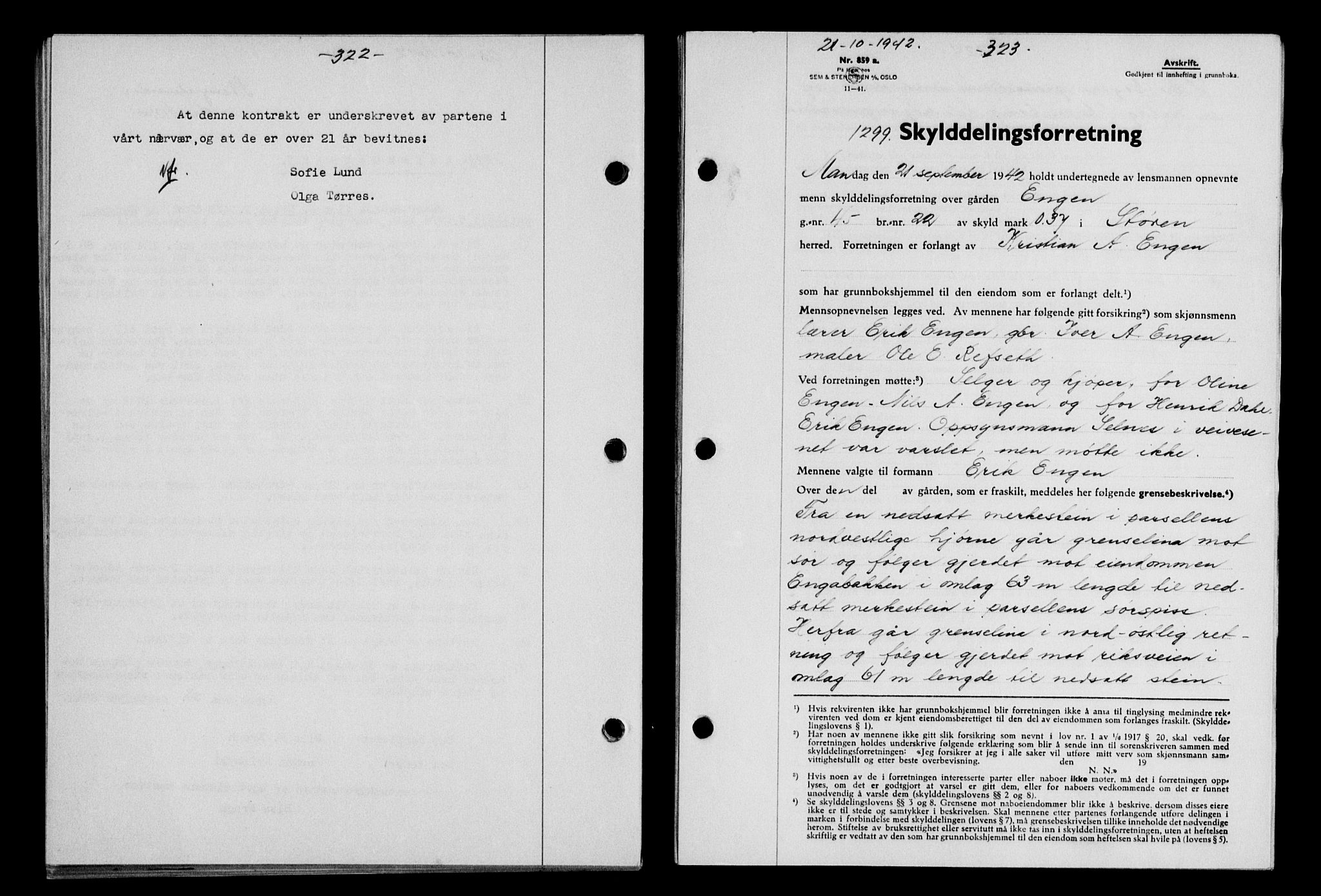 Gauldal sorenskriveri, SAT/A-0014/1/2/2C/L0055: Pantebok nr. 60, 1942-1942, Dagboknr: 1299/1942