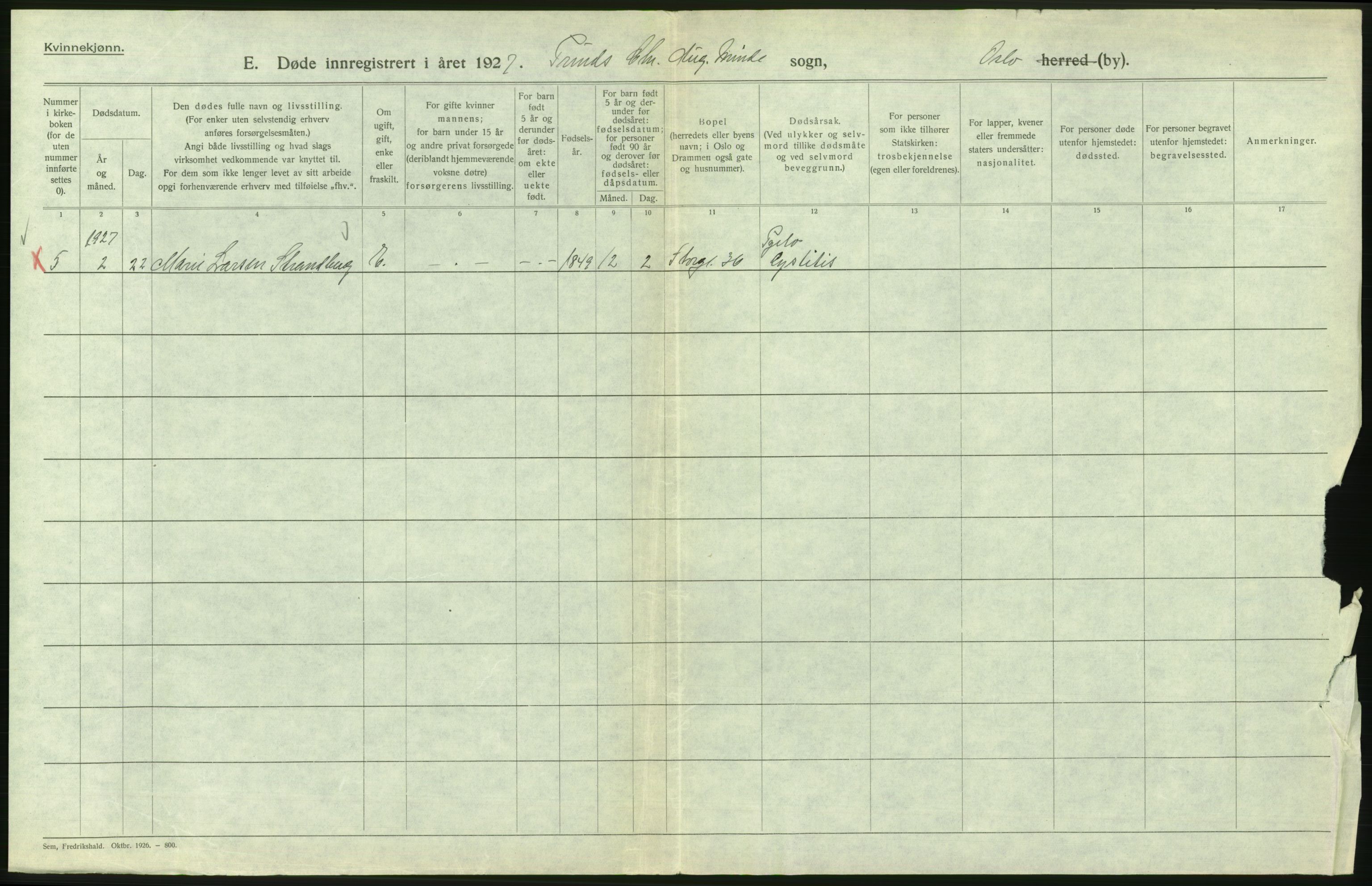 Statistisk sentralbyrå, Sosiodemografiske emner, Befolkning, AV/RA-S-2228/D/Df/Dfc/Dfcg/L0010: Oslo: Døde kvinner, dødfødte, 1927, s. 624