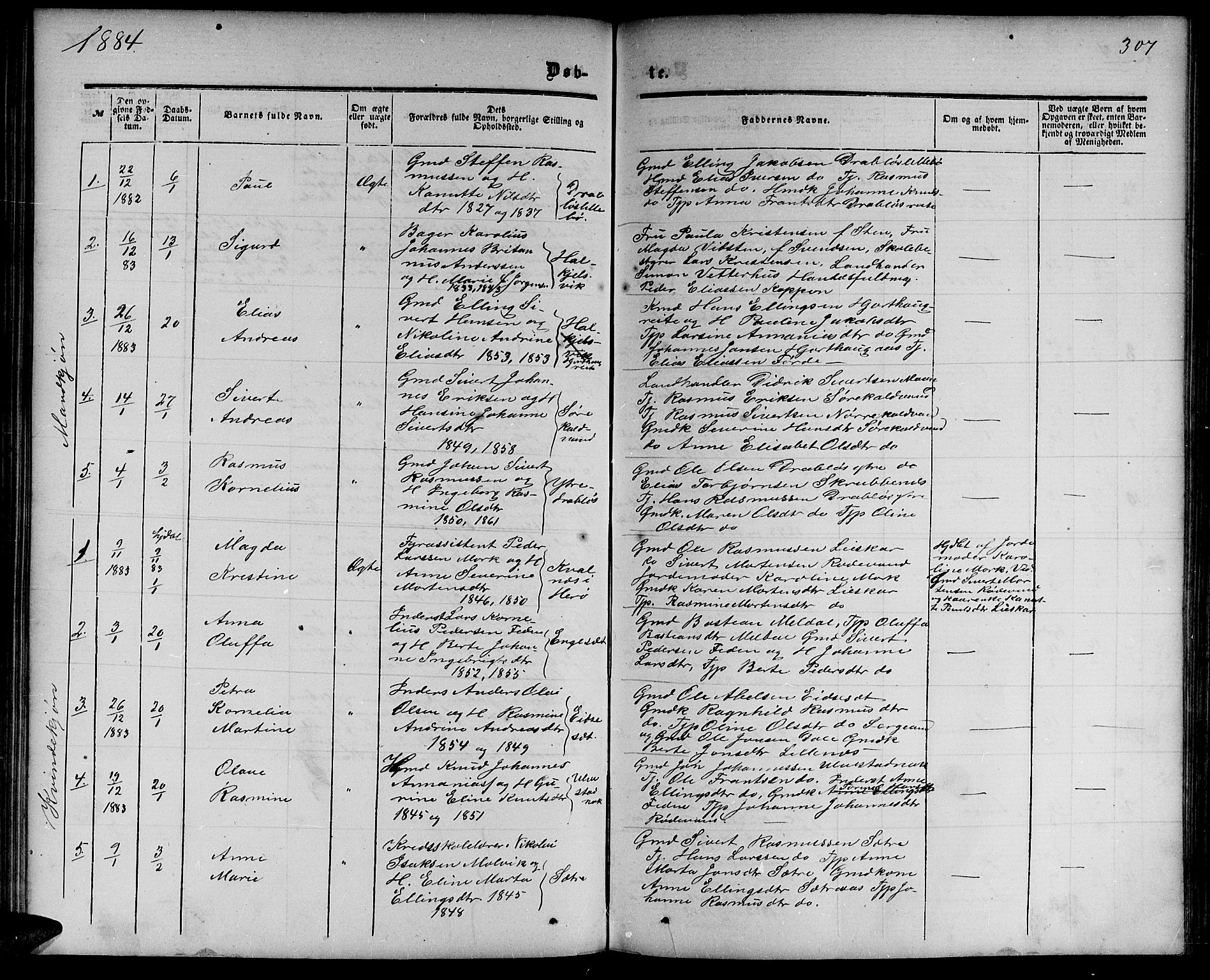 Ministerialprotokoller, klokkerbøker og fødselsregistre - Møre og Romsdal, SAT/A-1454/511/L0157: Klokkerbok nr. 511C03, 1864-1884, s. 307