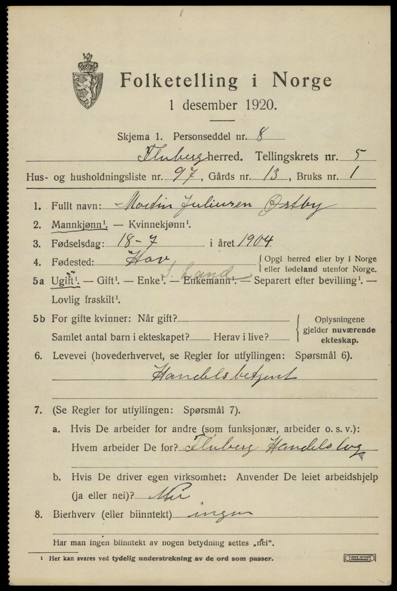 SAH, Folketelling 1920 for 0537 Fluberg herred, 1920, s. 5014