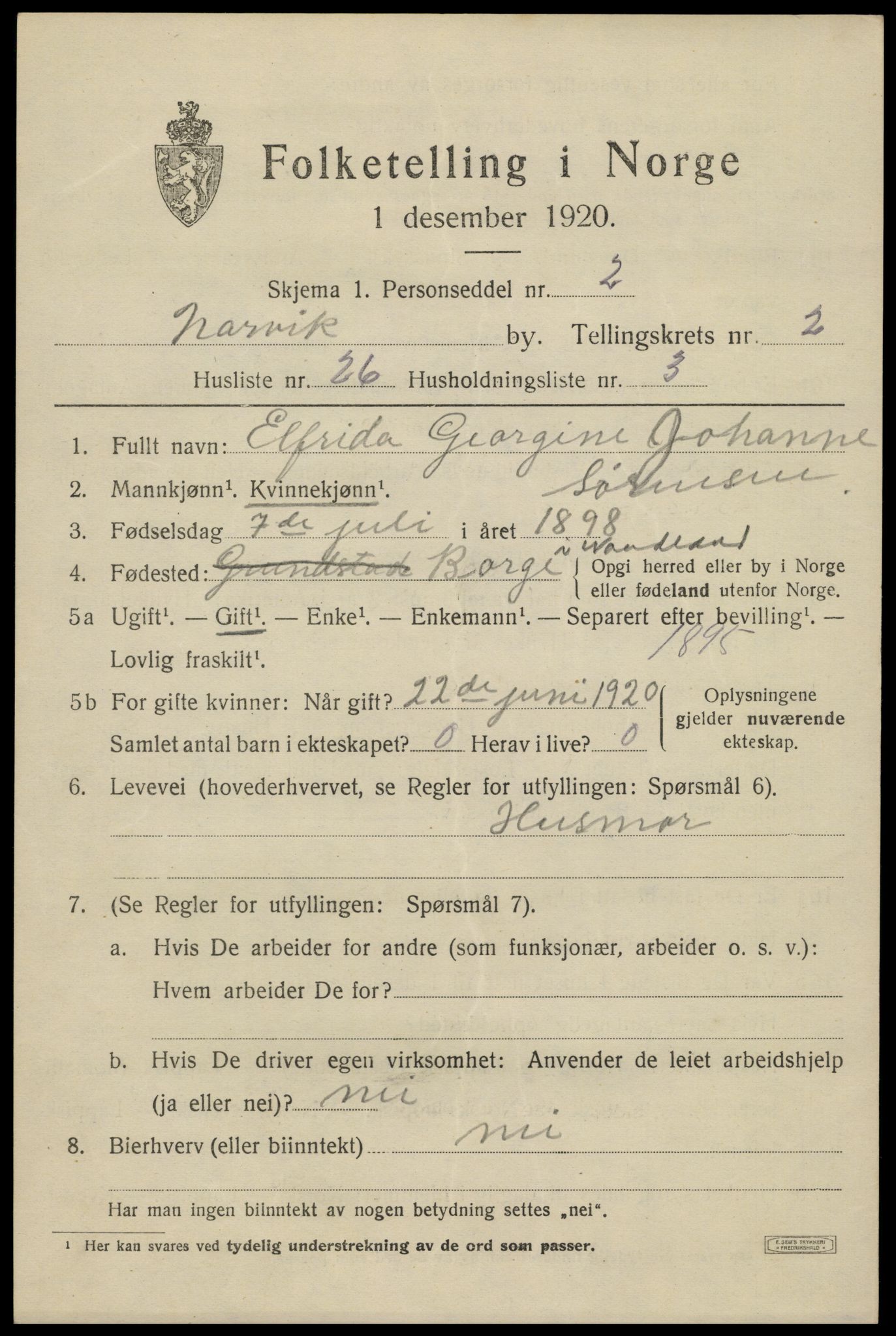 SAT, Folketelling 1920 for 1805 Narvik kjøpstad, 1920, s. 8508