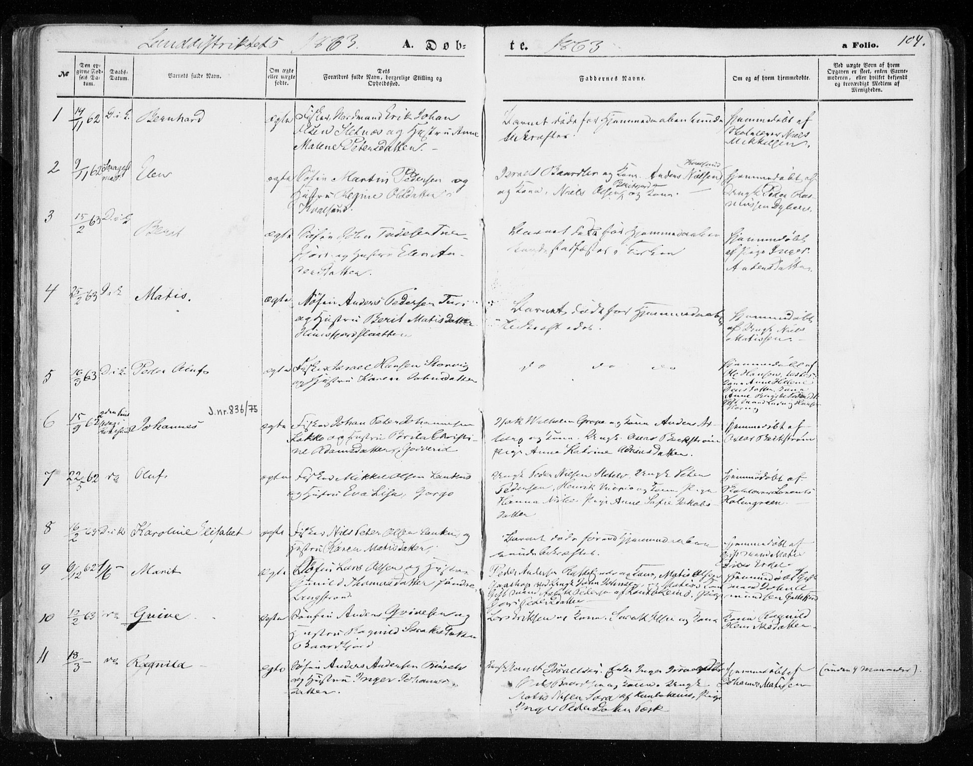 Hammerfest sokneprestkontor, AV/SATØ-S-1347/H/Ha/L0005.kirke: Ministerialbok nr. 5, 1857-1869, s. 104
