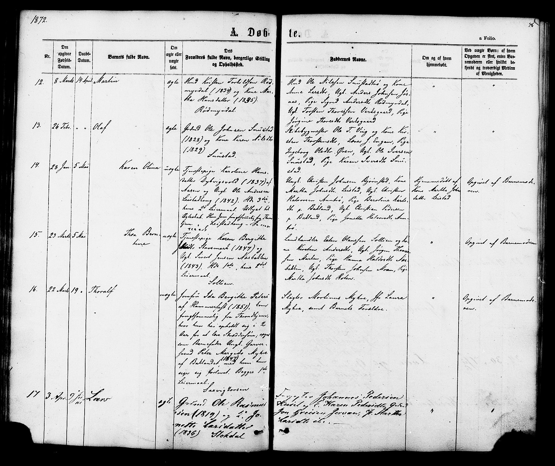 Ministerialprotokoller, klokkerbøker og fødselsregistre - Sør-Trøndelag, SAT/A-1456/616/L0409: Ministerialbok nr. 616A06, 1865-1877, s. 46