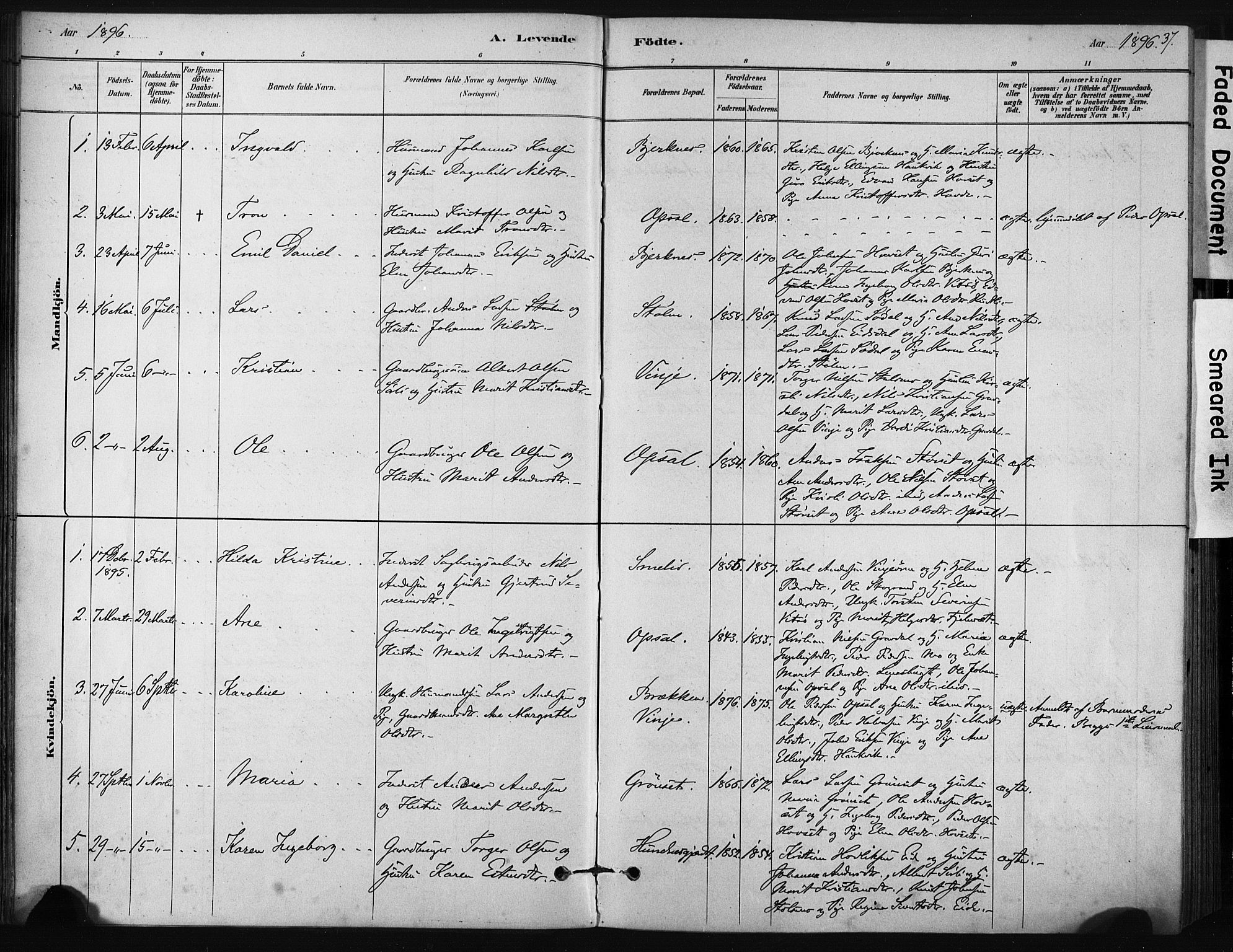 Ministerialprotokoller, klokkerbøker og fødselsregistre - Sør-Trøndelag, AV/SAT-A-1456/631/L0512: Ministerialbok nr. 631A01, 1879-1912, s. 37