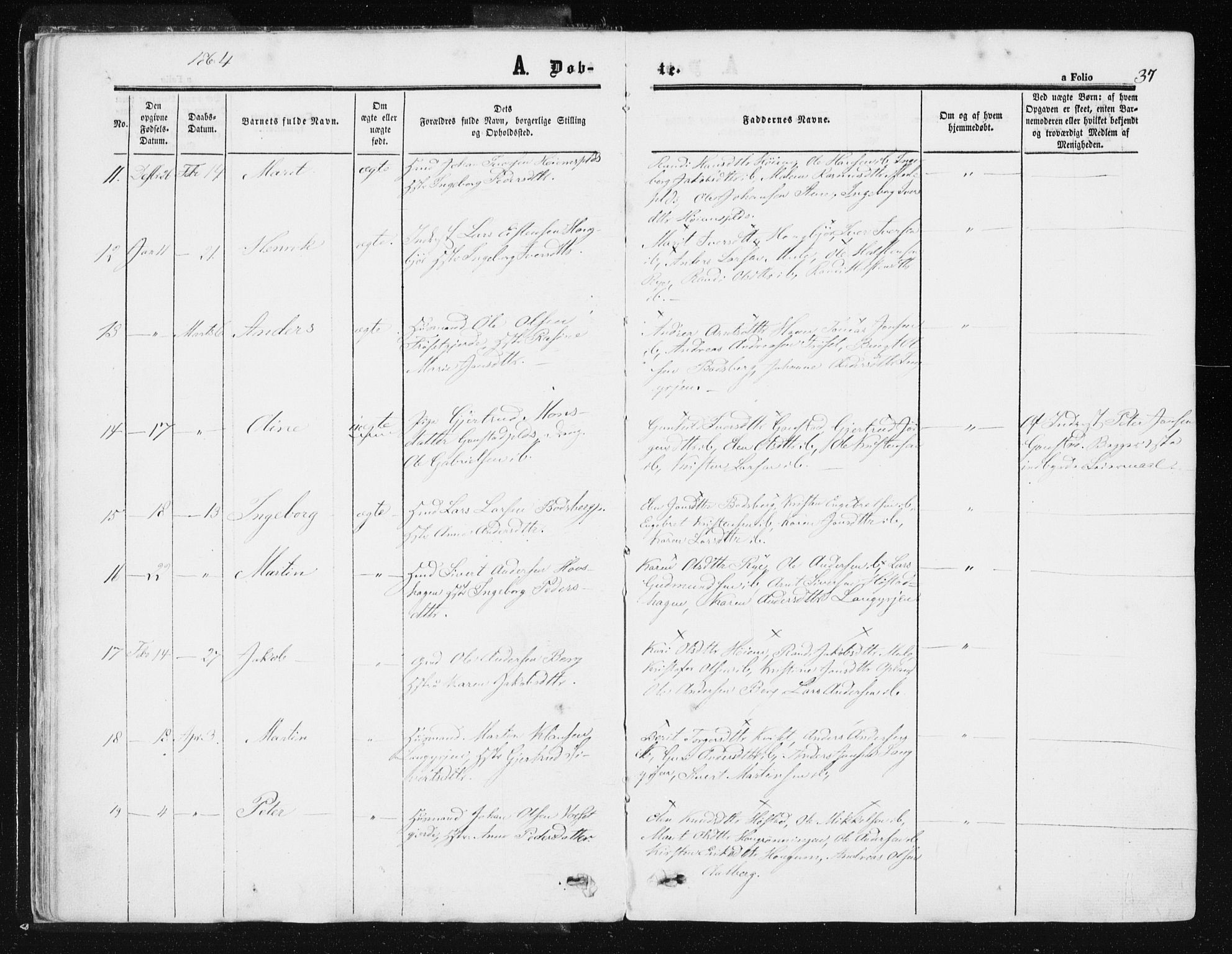 Ministerialprotokoller, klokkerbøker og fødselsregistre - Sør-Trøndelag, SAT/A-1456/612/L0377: Ministerialbok nr. 612A09, 1859-1877, s. 37