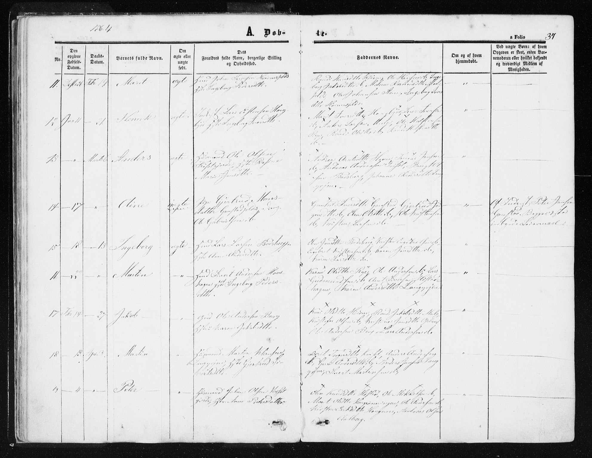 Ministerialprotokoller, klokkerbøker og fødselsregistre - Sør-Trøndelag, AV/SAT-A-1456/612/L0377: Ministerialbok nr. 612A09, 1859-1877, s. 37
