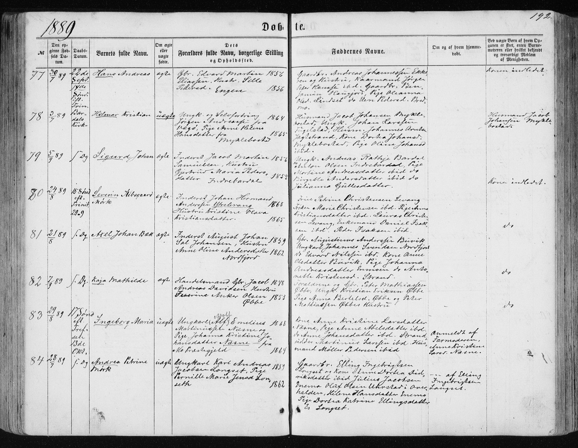 Ministerialprotokoller, klokkerbøker og fødselsregistre - Nordland, AV/SAT-A-1459/838/L0556: Klokkerbok nr. 838C03, 1861-1893, s. 192