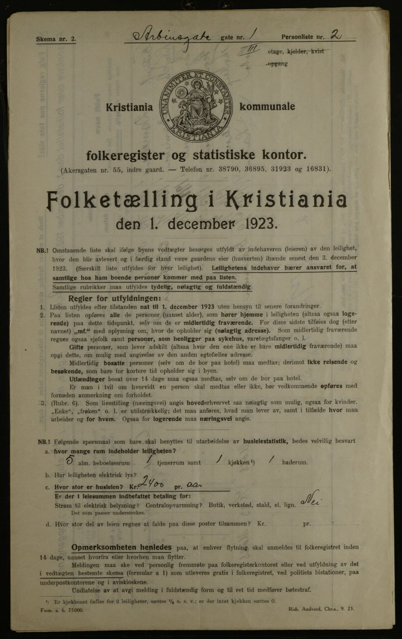 OBA, Kommunal folketelling 1.12.1923 for Kristiania, 1923, s. 1739