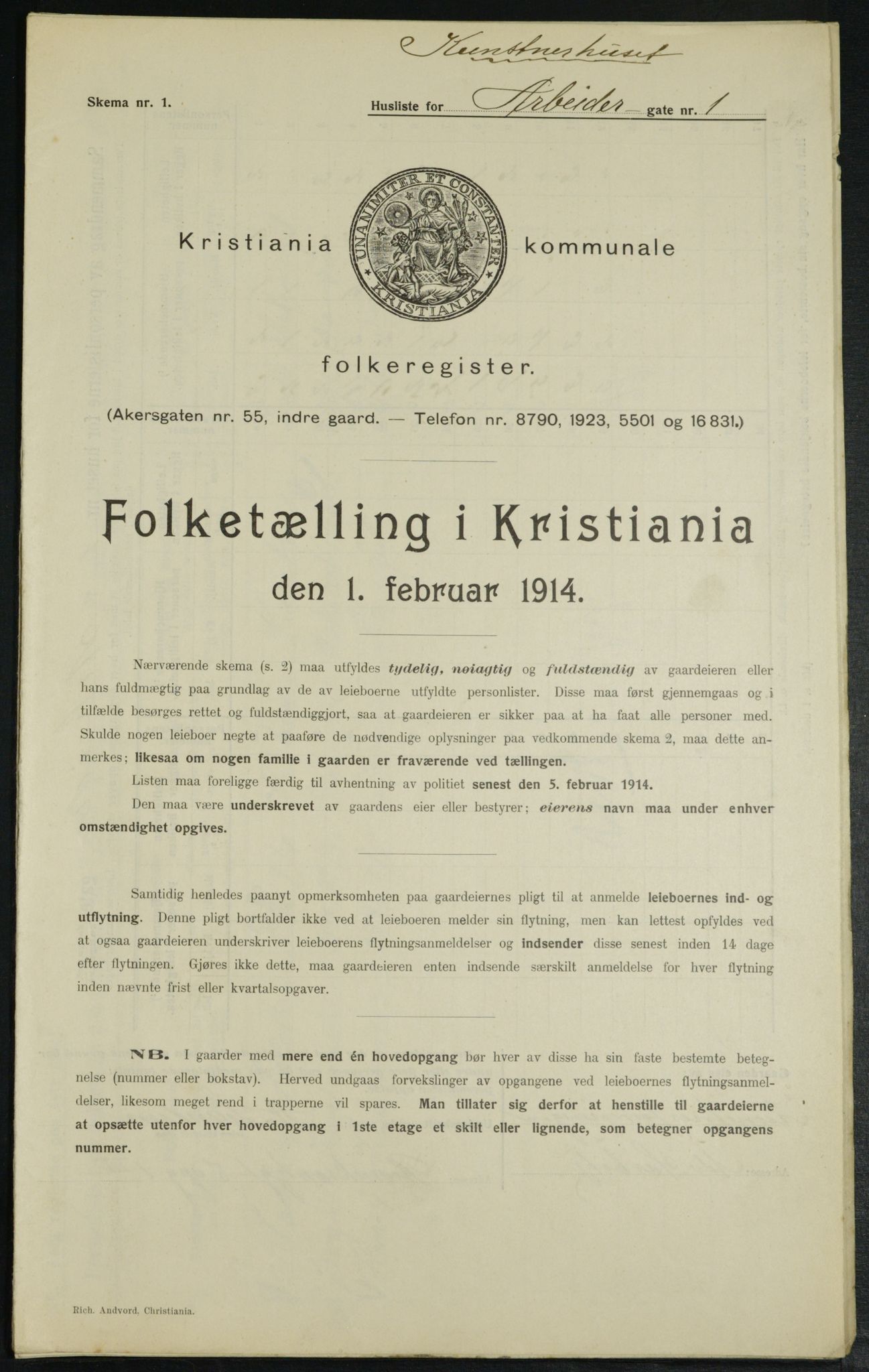 OBA, Kommunal folketelling 1.2.1914 for Kristiania, 1914, s. 1474