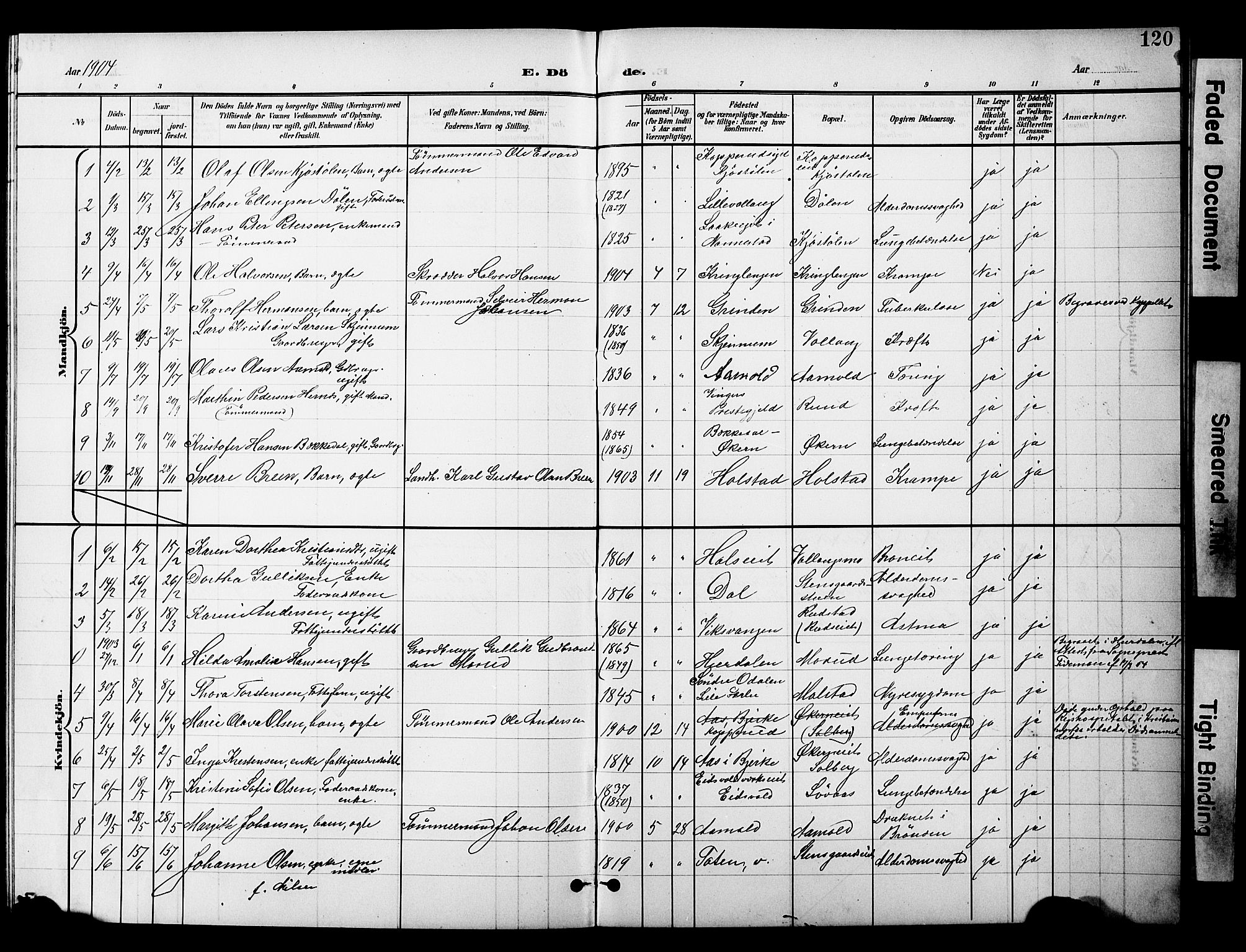 Nannestad prestekontor Kirkebøker, AV/SAO-A-10414a/G/Gc/L0001: Klokkerbok nr. III 1, 1901-1916, s. 120