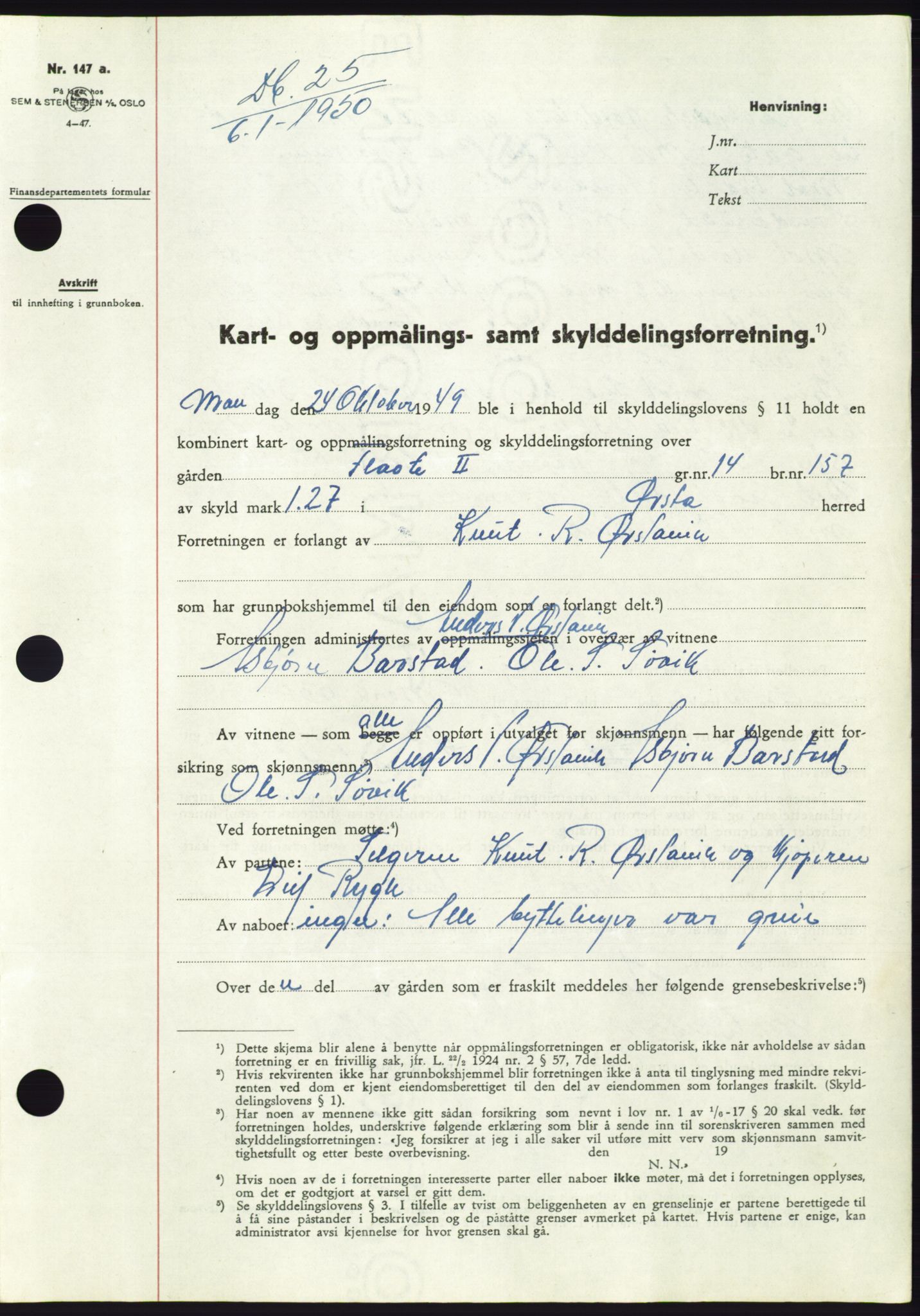 Søre Sunnmøre sorenskriveri, SAT/A-4122/1/2/2C/L0086: Pantebok nr. 12A, 1949-1950, Dagboknr: 25/1950