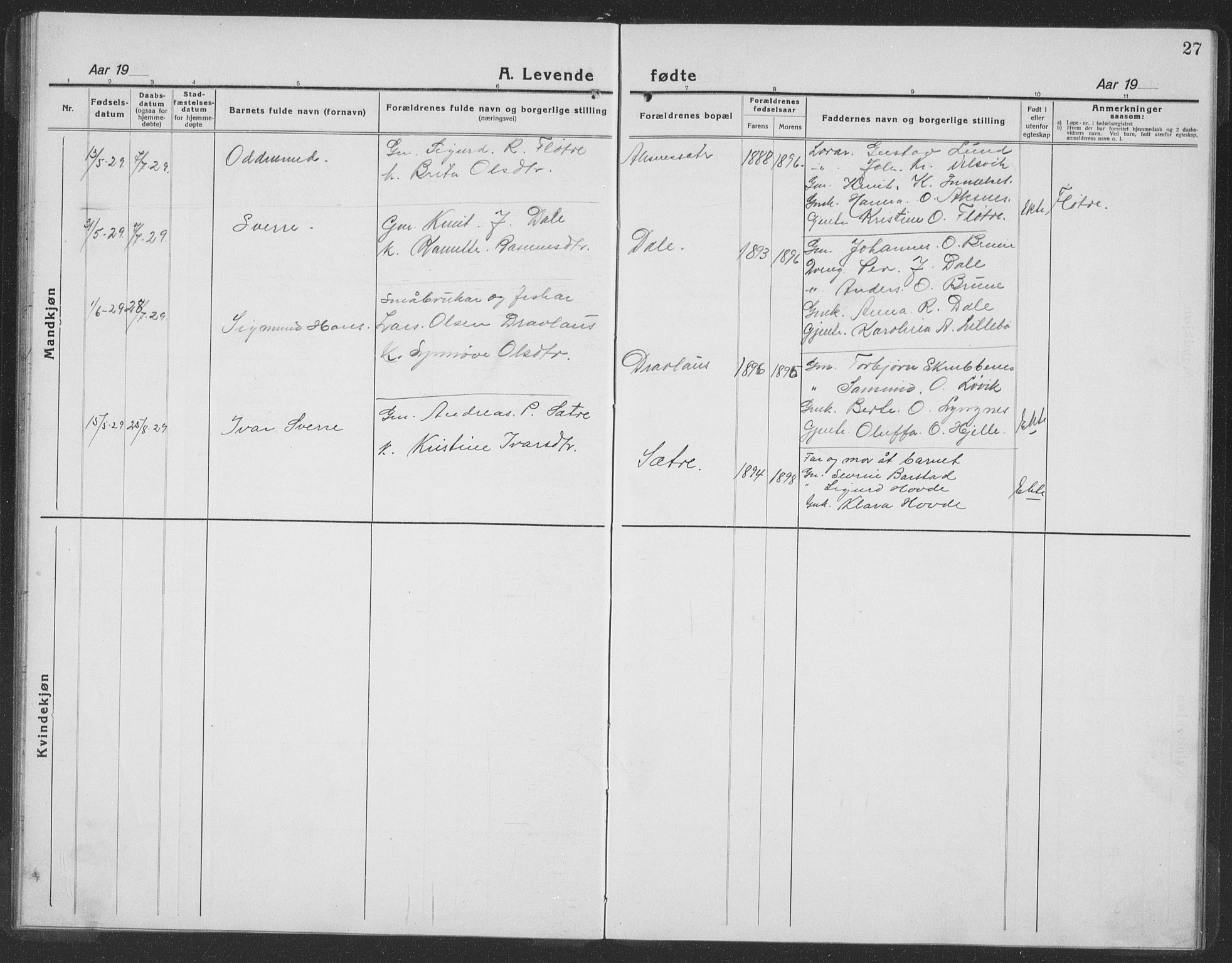 Ministerialprotokoller, klokkerbøker og fødselsregistre - Møre og Romsdal, AV/SAT-A-1454/512/L0170: Klokkerbok nr. 512C02, 1921-1938, s. 27