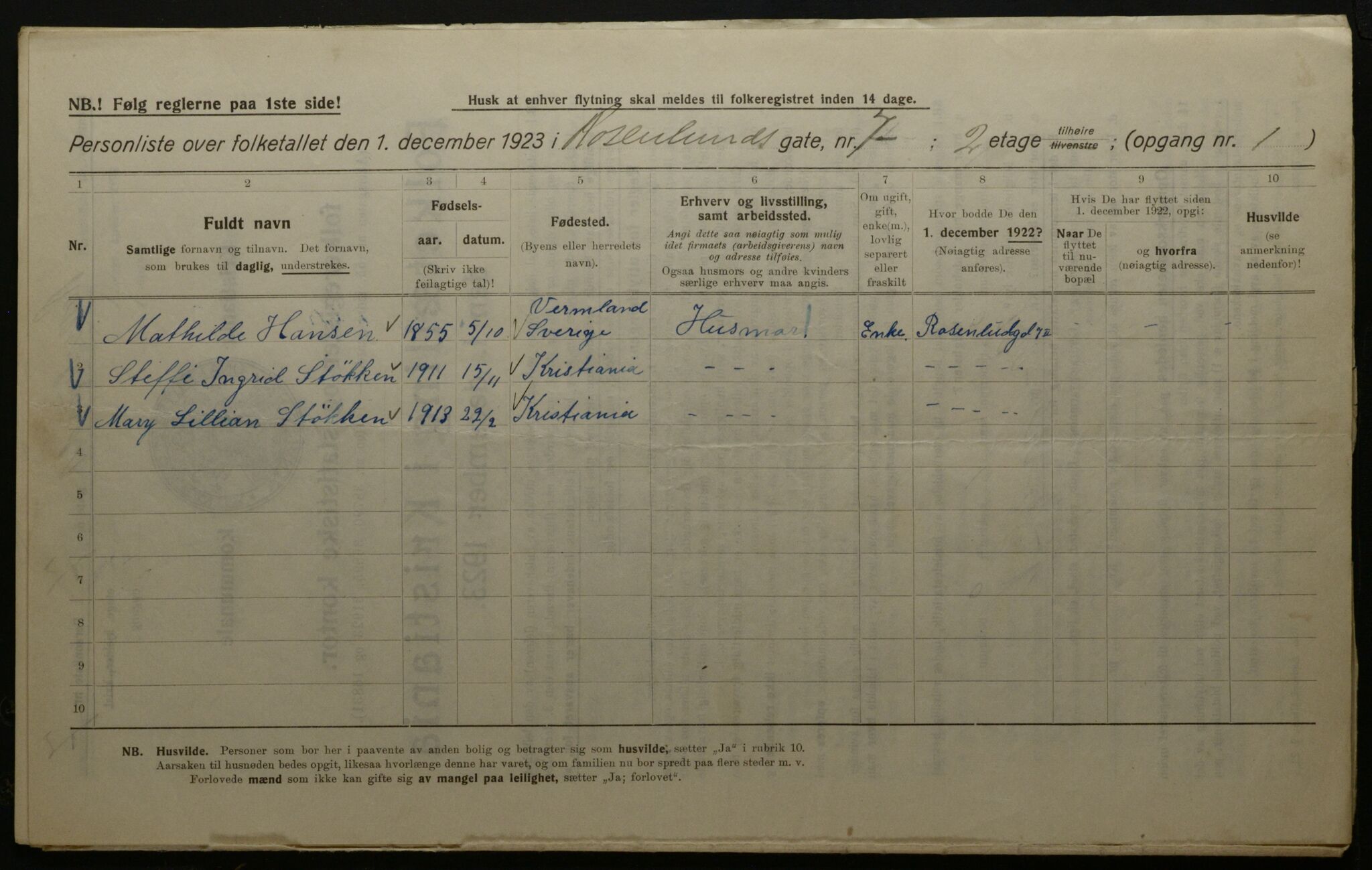 OBA, Kommunal folketelling 1.12.1923 for Kristiania, 1923, s. 92872