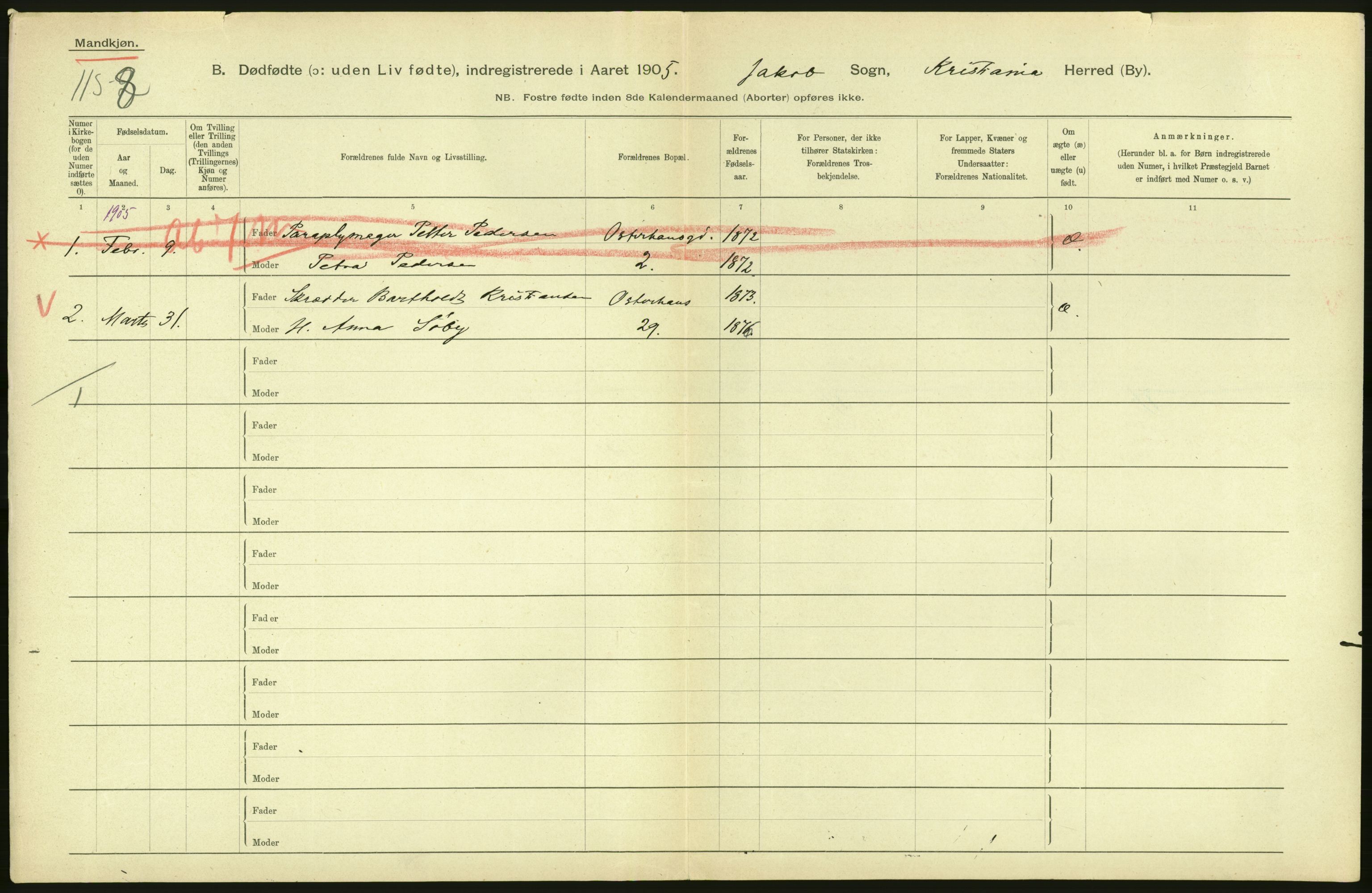 Statistisk sentralbyrå, Sosiodemografiske emner, Befolkning, AV/RA-S-2228/D/Df/Dfa/Dfac/L0007a: Kristiania: Døde, dødfødte., 1905, s. 894