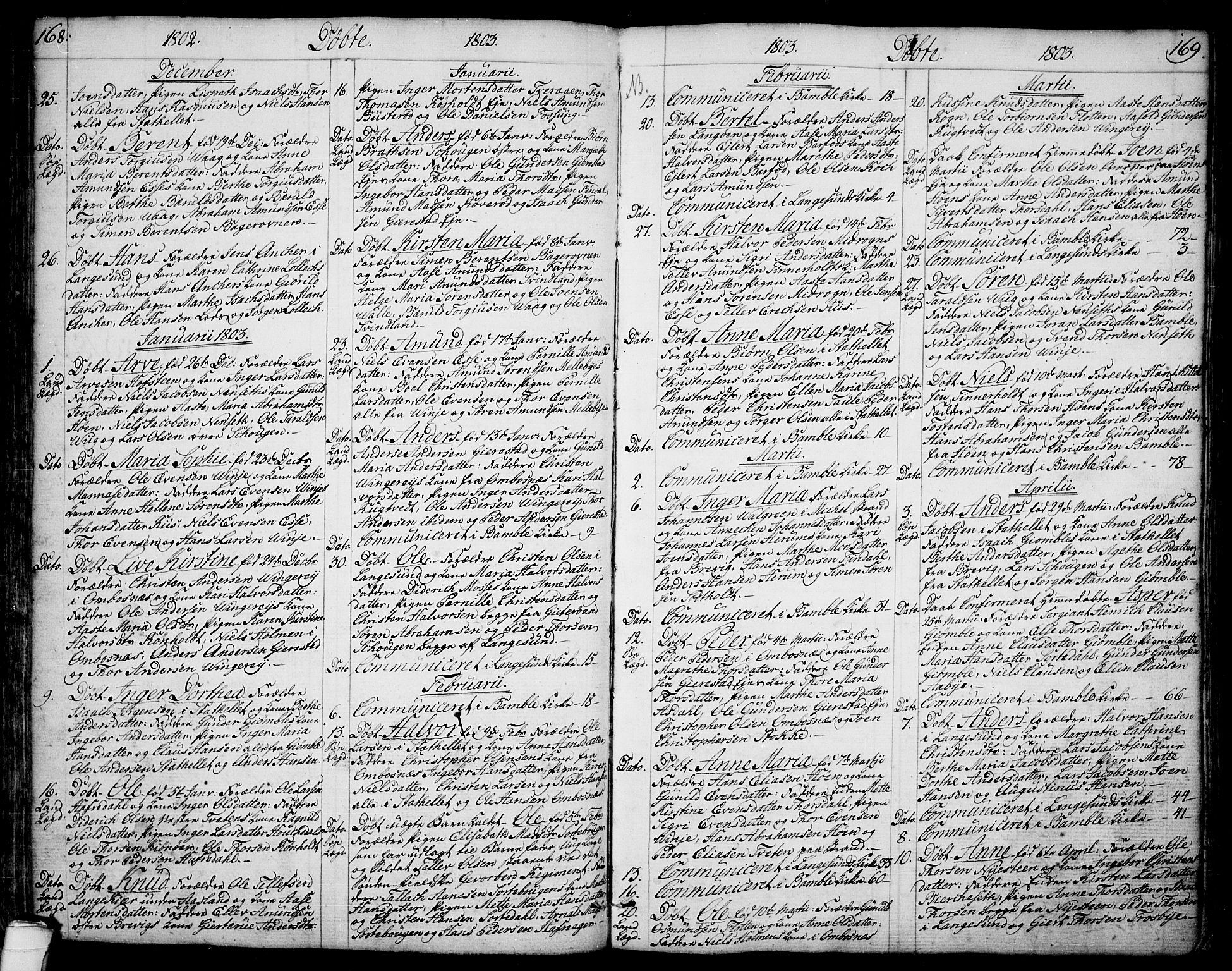 Bamble kirkebøker, AV/SAKO-A-253/F/Fa/L0002: Ministerialbok nr. I 2, 1775-1814, s. 168-169
