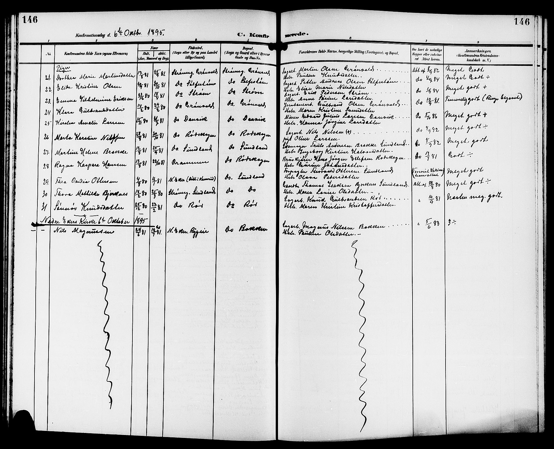 Strømsgodset kirkebøker, AV/SAKO-A-324/G/Ga/L0002: Klokkerbok nr. 2, 1885-1910, s. 146