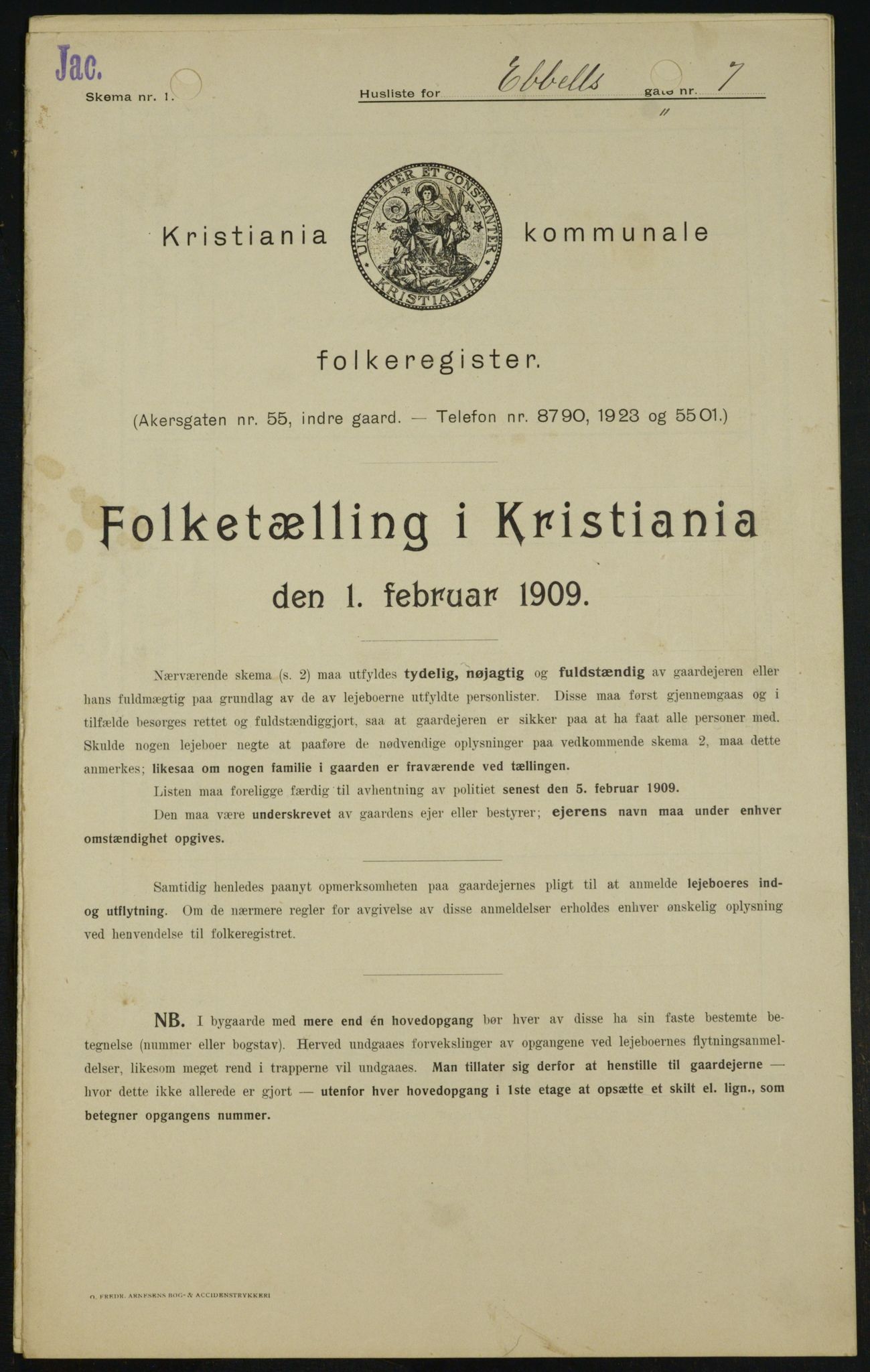 OBA, Kommunal folketelling 1.2.1909 for Kristiania kjøpstad, 1909, s. 16448