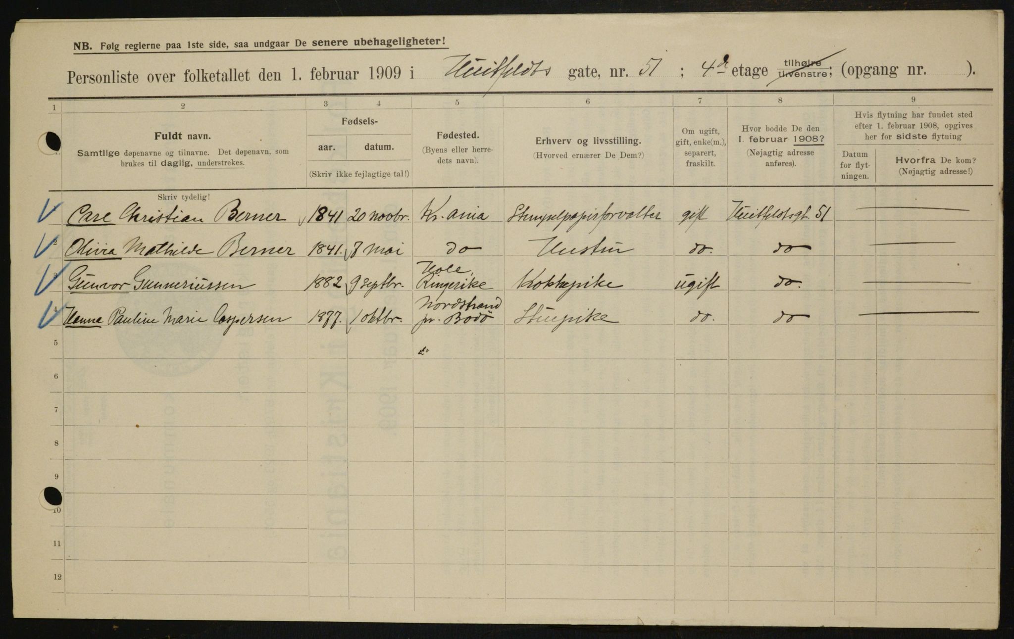 OBA, Kommunal folketelling 1.2.1909 for Kristiania kjøpstad, 1909, s. 38349