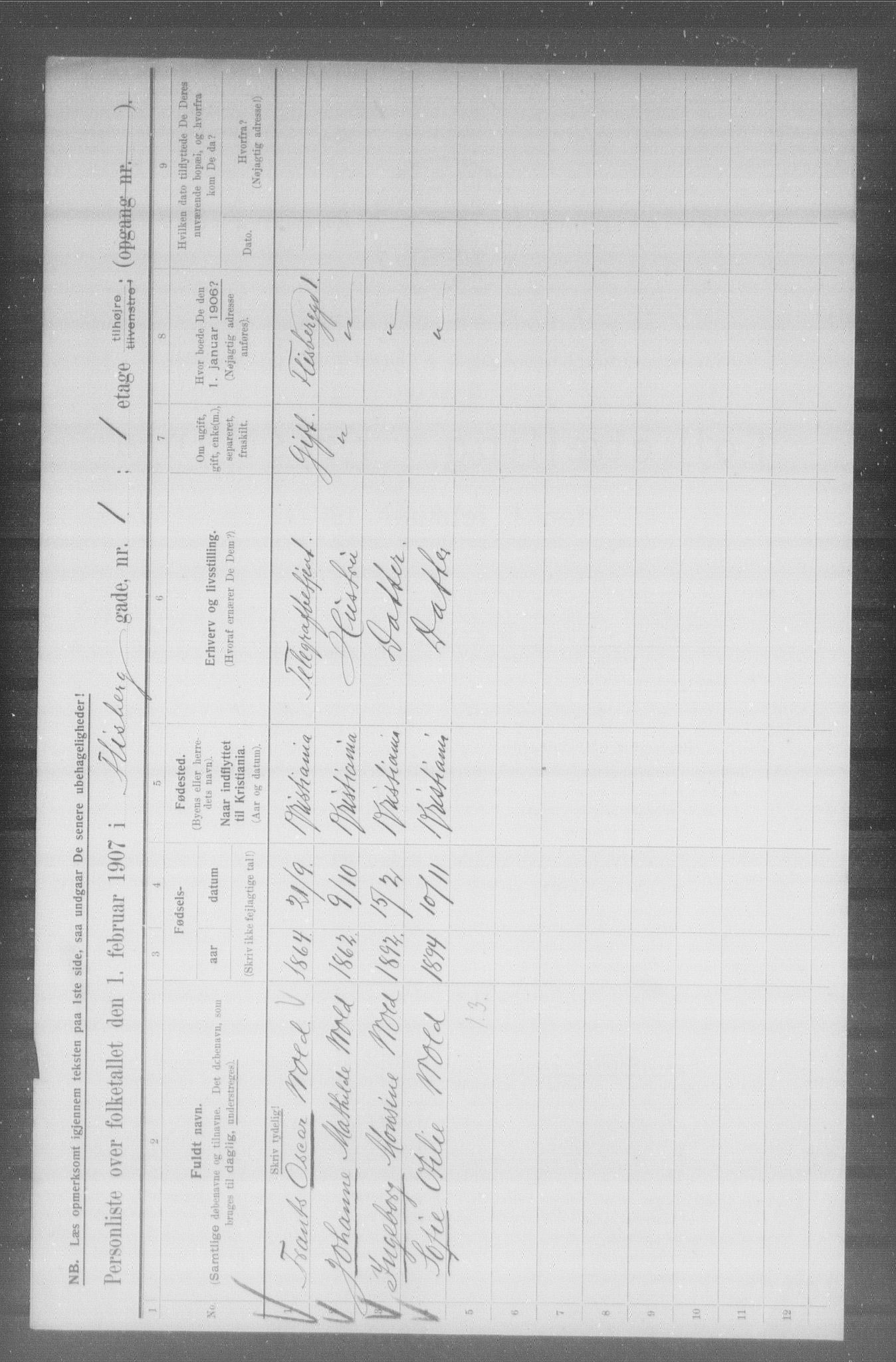 OBA, Kommunal folketelling 1.2.1907 for Kristiania kjøpstad, 1907, s. 12513